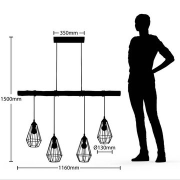 Lindby Hängeleuchte Eldarion, dimmbar, Leuchtmittel nicht inklusive, Landhaus / Rustikal, Eisen, Holz, Schwarz matt, holz hell, 4 flammig