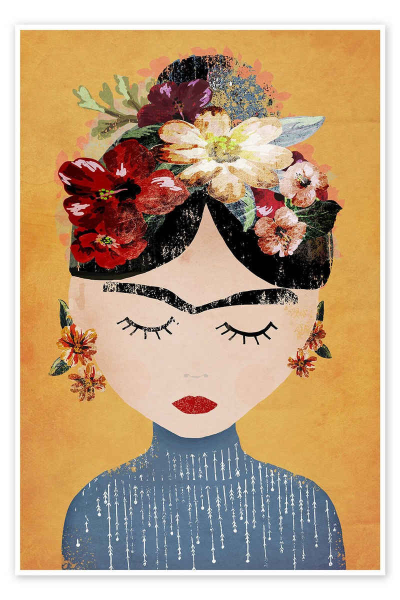 Posterlounge Poster treechild, Frida Kahlo mit Blumenkranz, Mädchenzimmer Digitale Kunst
