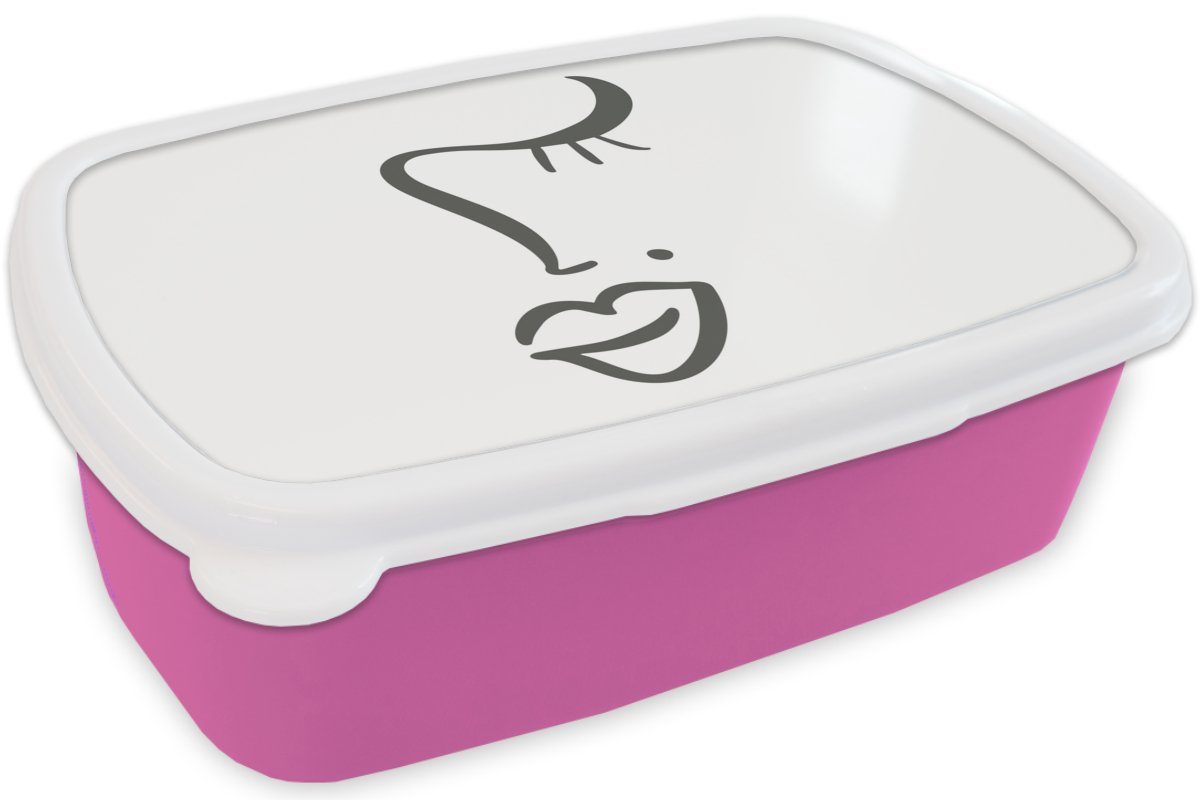 (2-tlg), Kunststoff, - Kinder, rosa Erwachsene, Gesicht Weiß, Lunchbox Mädchen, Abstrakt für Brotdose MuchoWow Brotbox Schwarz - Snackbox, Kunststoff -