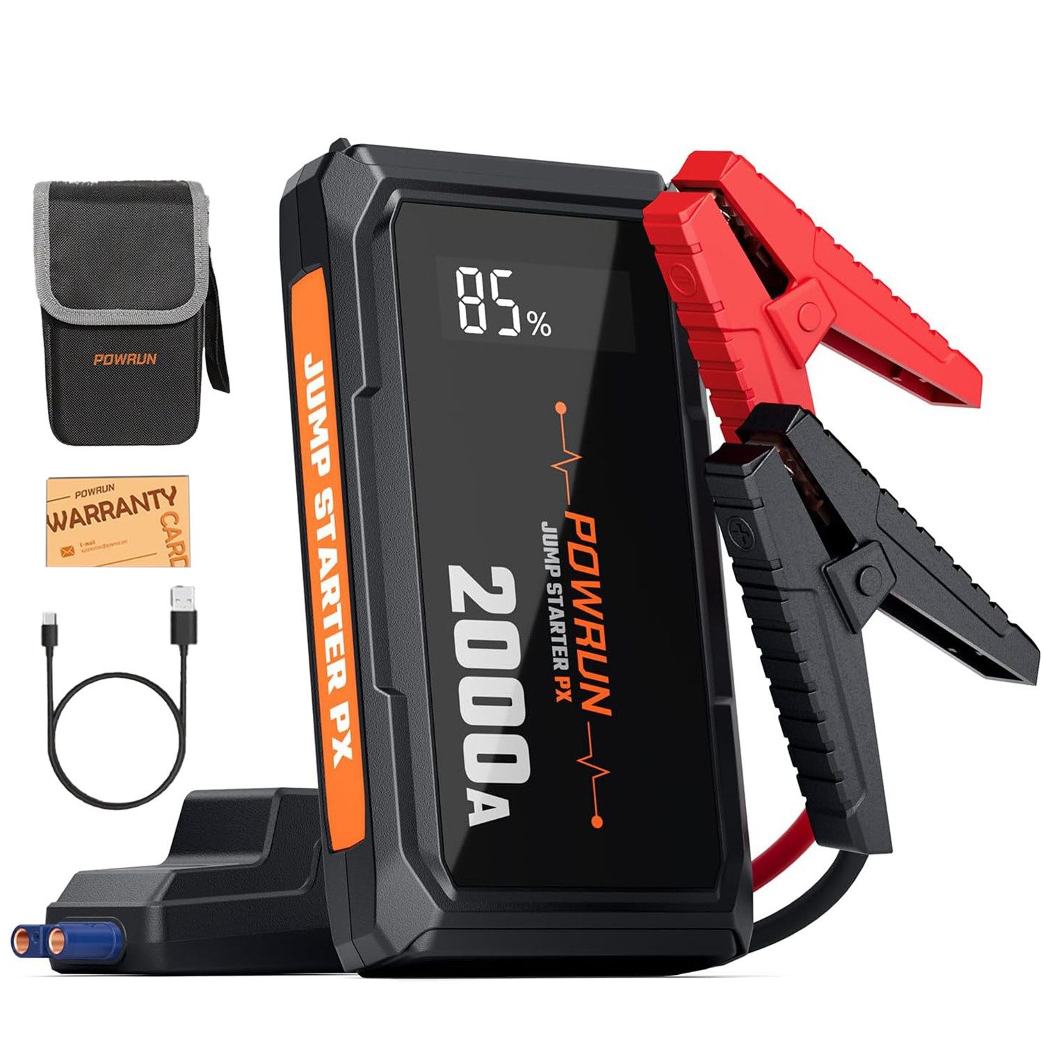 MOPUEA Starthilfe Powerbank 2000A mit LED, LCD, USB, Auto Batterie Booster Autobatterie-Ladegerät (10000 mA, Einzelartikel, 1× Starthilfe, Kabel, Tasche, USB-Kabel, Anleitung, 2000A Startstrom, LCD, Powerbank, LED, Schutzsystem)