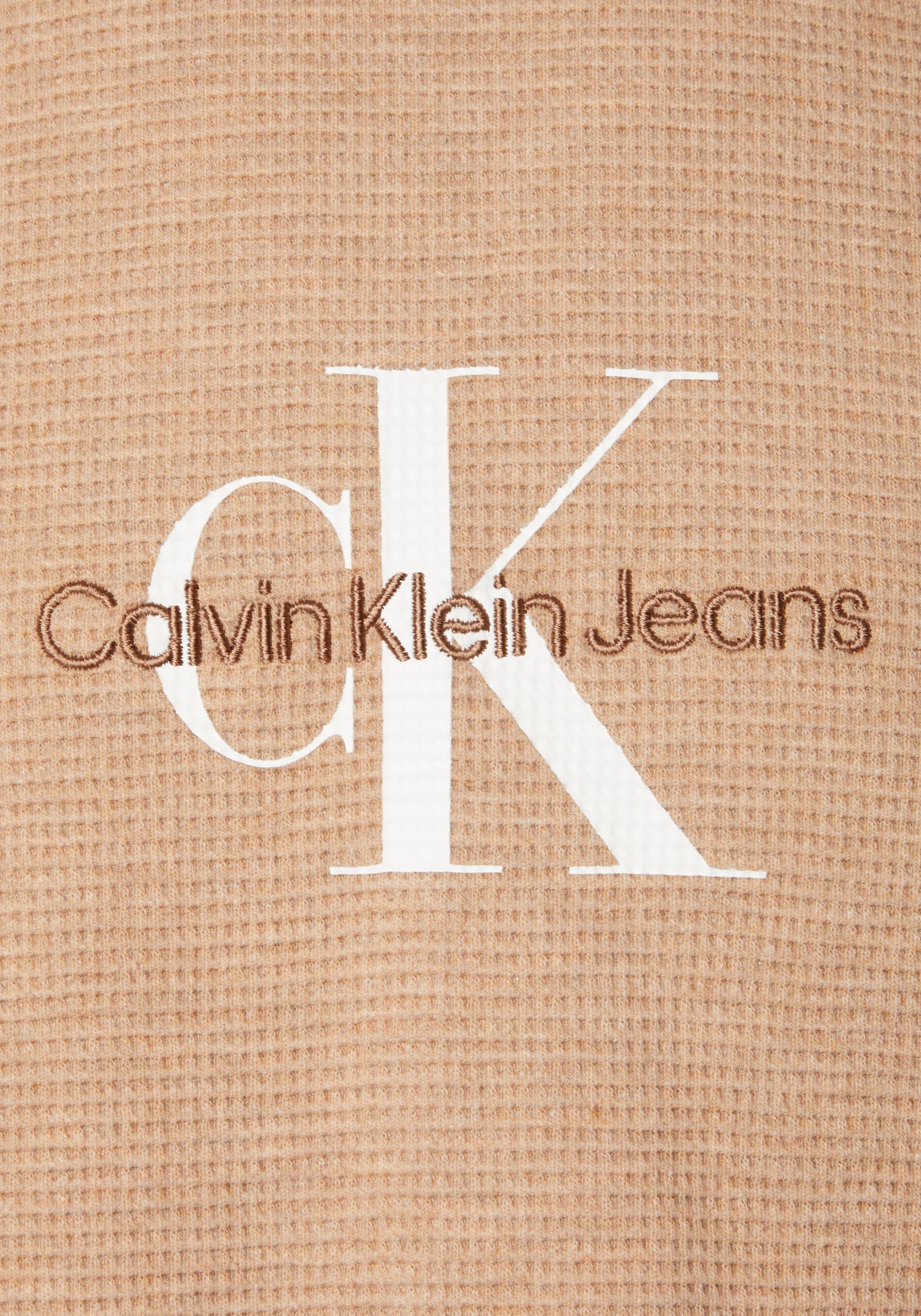 Calvin Klein Jeans T-Shirt ARCHIVAL mit Heather Travertine TEE Waffelstrukturmuster WAFFLE MONOLOGO