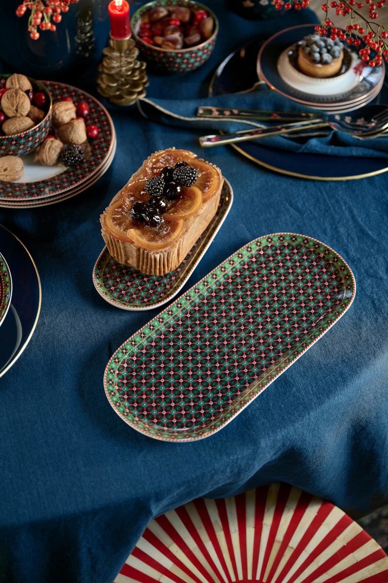 PiP Studio Servierplatte Berry Blues Kuchenplatte clover green 33x15,5cm, Porzellan, (Platten)