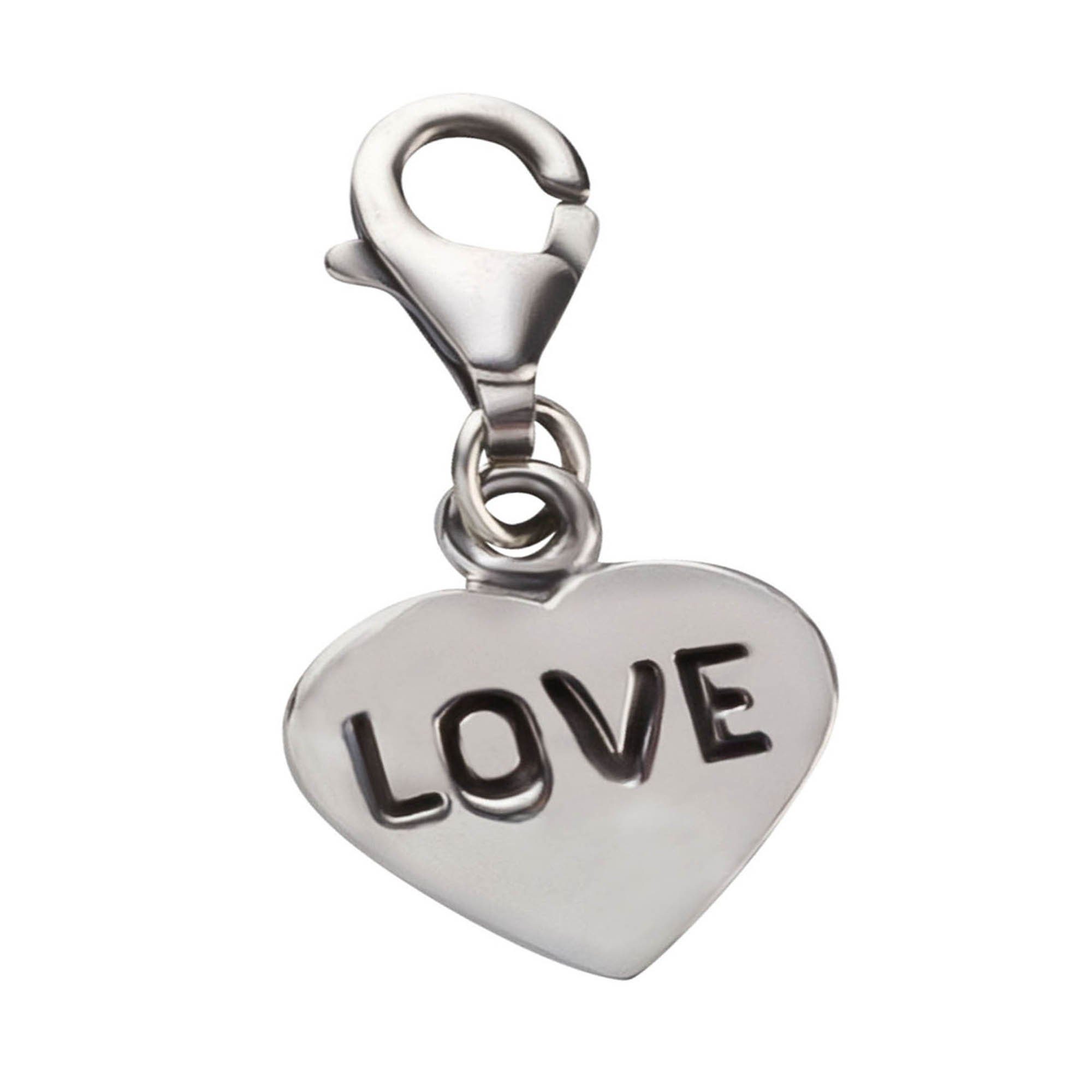 schmuck23 Charm-Einhänger Charm Anhänger Herz Liebe Love 925 Silber Kettenanhänger (1-tlg), Für Armband, Halskette oder Schlüsselanhänger