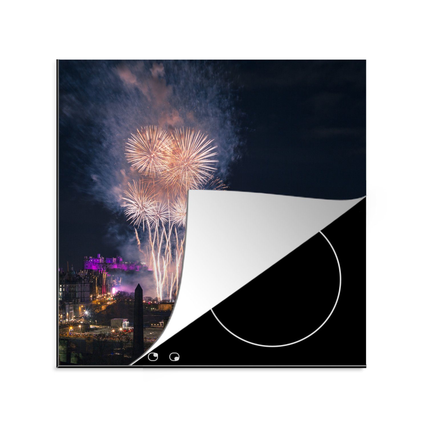 Feuerwerk für Arbeitsplatte Vinyl, MuchoWow tlg), Ceranfeldabdeckung, Edinburgh, (1 cm, Licht 78x78 - küche Herdblende-/Abdeckplatte -