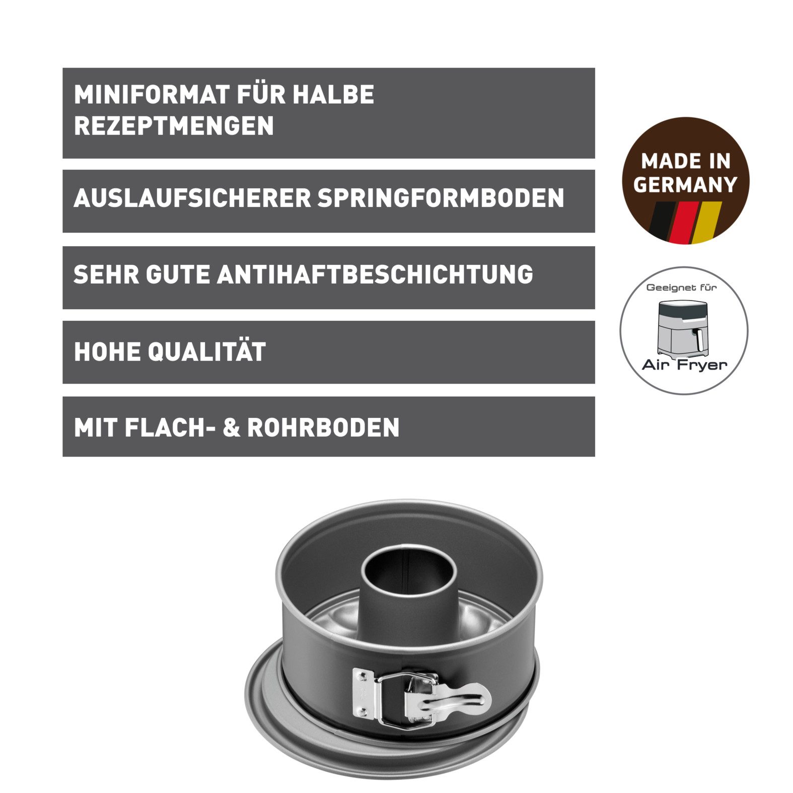 Kaiser Backformen Springform Inspiration, (3-tlg), Flachboden, Rohrboden, für Torten/Rührkuchen/Gugelhupf, Stahl