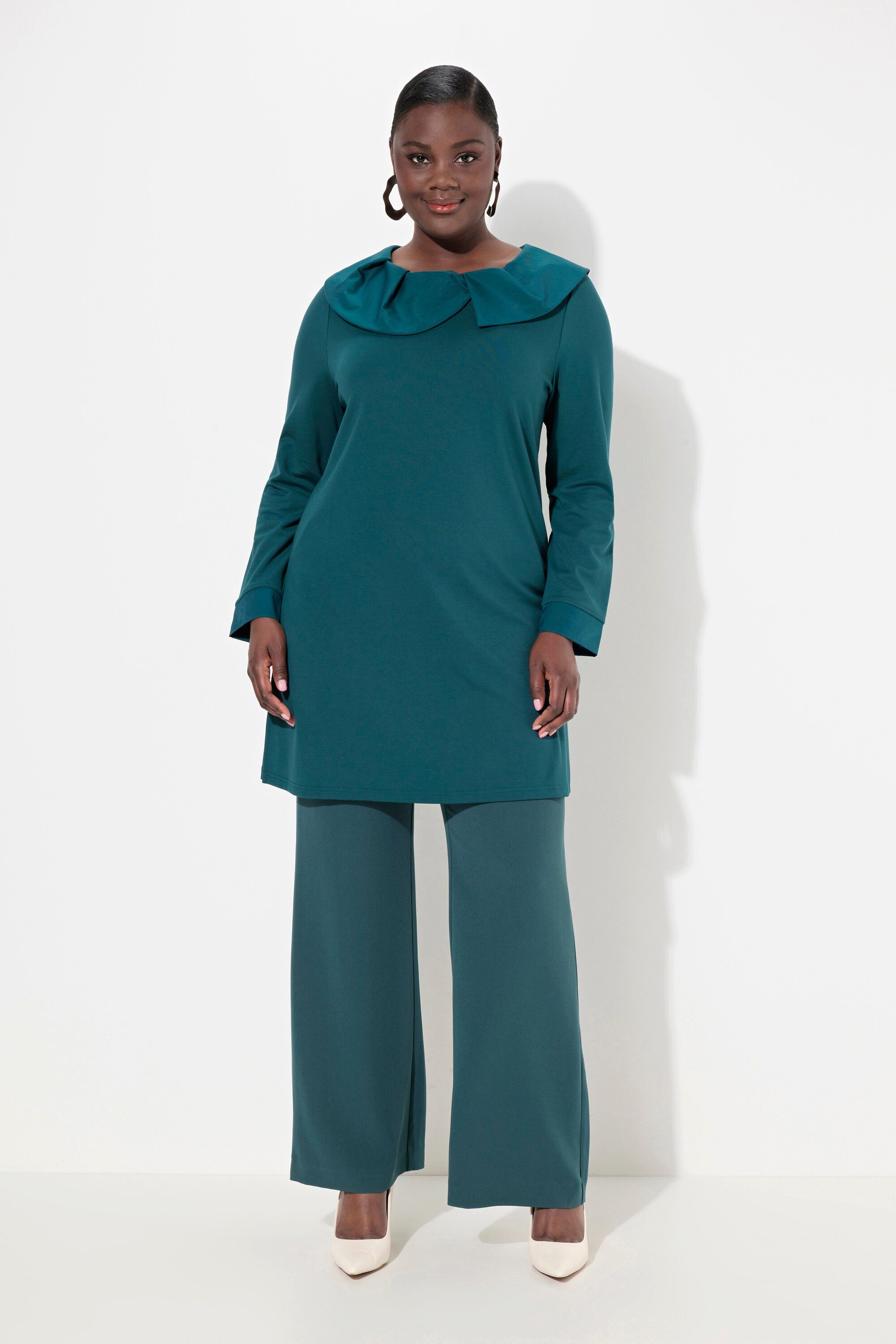 Ulla Popken Sweatshirt Sweatshirt Taftkragen Punto-di-Roma Langarm