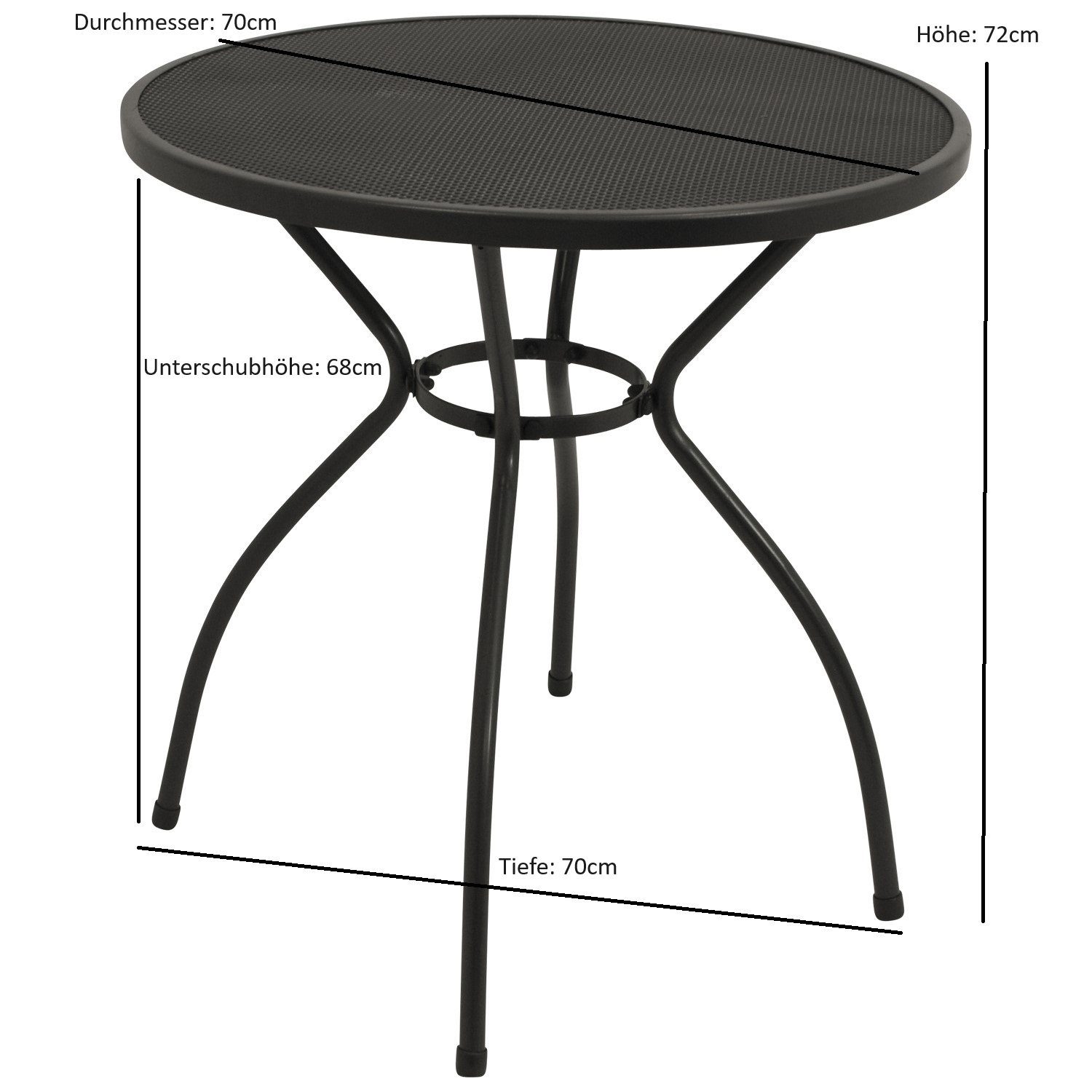 DEGAMO Gartentisch CLASSIC, 70cm rund, Stahl + Streckmetall anthrazit