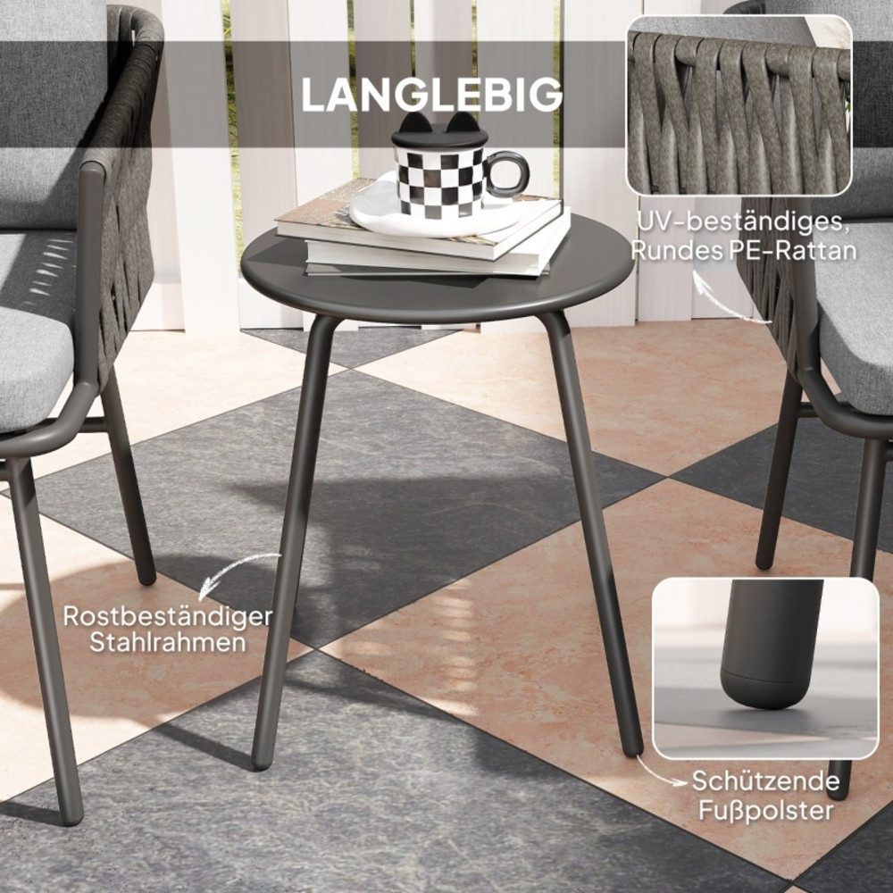 CHICFURN Balkonset 3-tlg. Rattan Gartengarnitur mit 2 Sesseln und Couchtisch, (Set, 3-tlg., Mit abnehmbaren Kissen, geeignet für Balkon, Terrasse und Garten), Stahlgestell mit Rattangeflecht, Farbe Grau