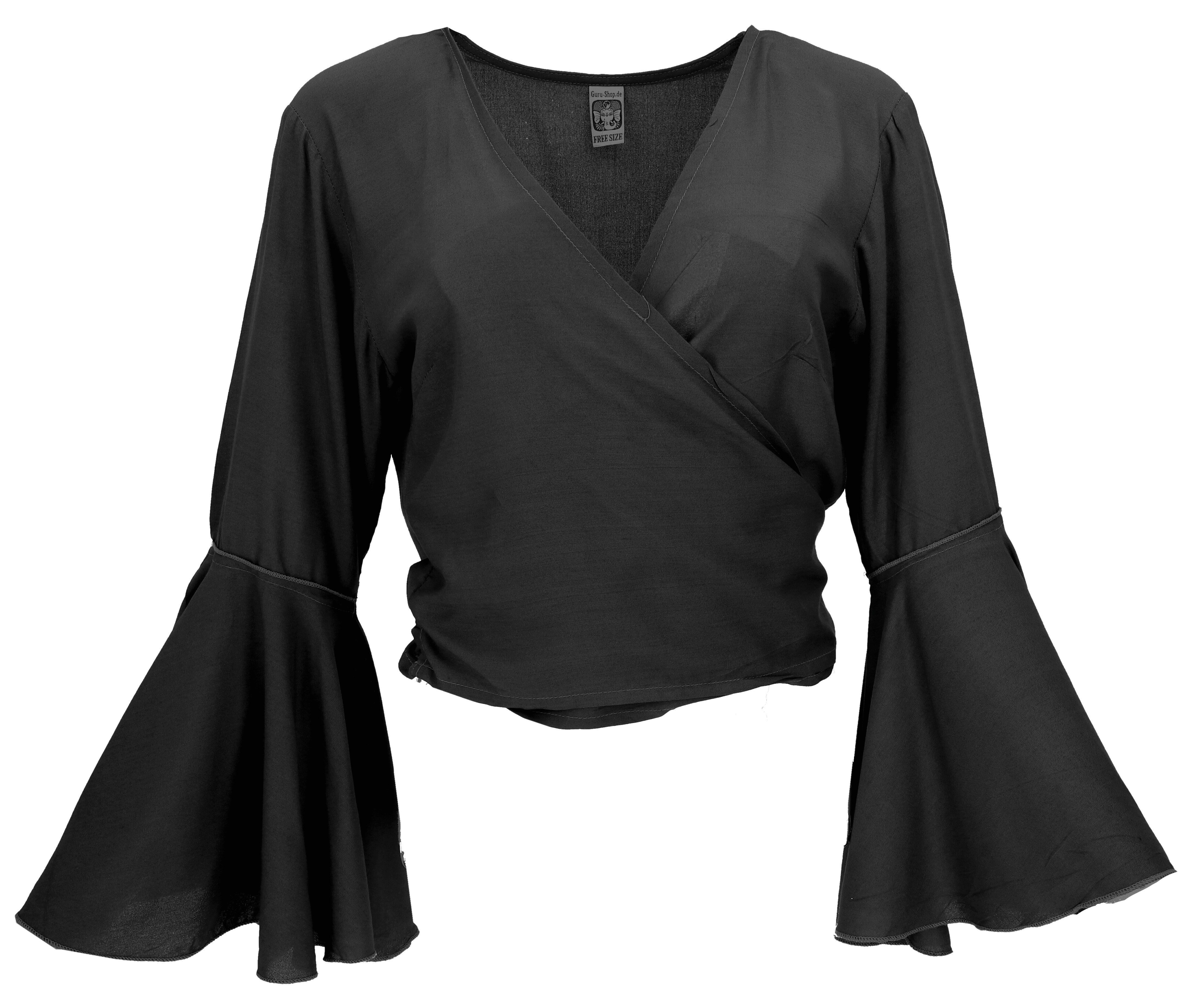 Guru-Shop Longbluse Kurztop, Boho Blusentop, Wickeltop, Wickelbluse.. Festival, Ethno Style, alternative Bekleidung