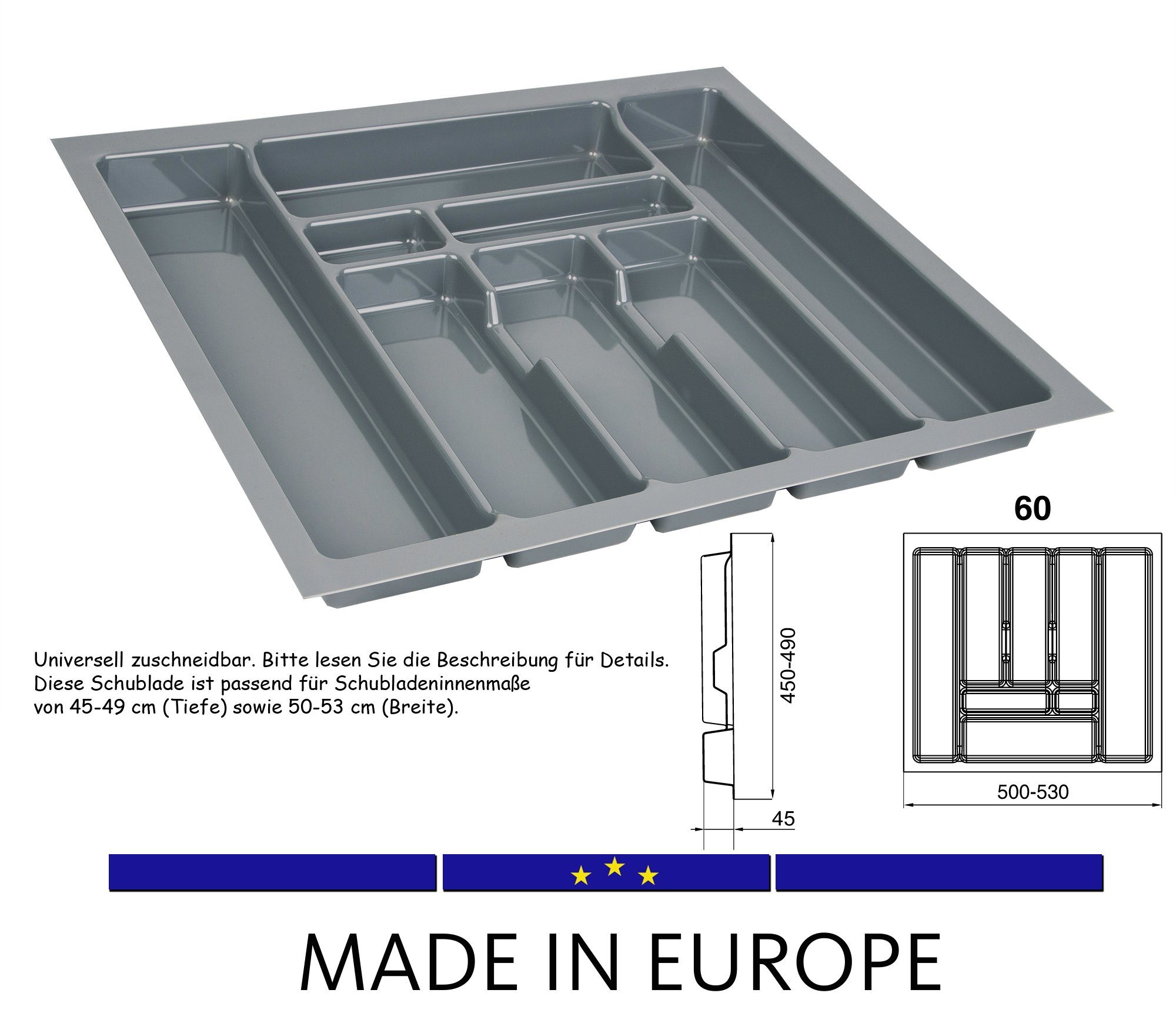 BigDean Schubladeneinsatz Besteckkasten Besteckeinsatz 60 cm Zuschneidbar 5 günstig online kaufen