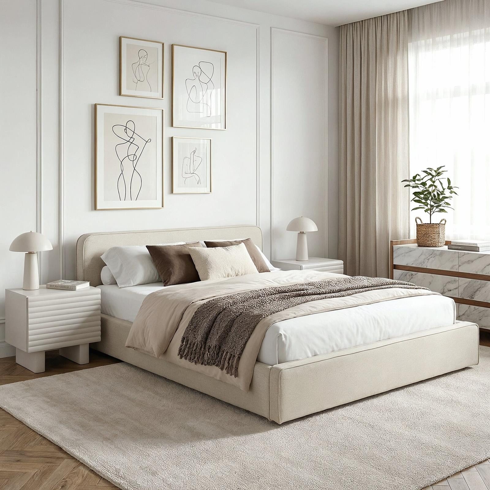 IDIMEX Polsterbett MARINI, Bett 140x200 cm mit Lattenrost Doppelbett mit Kopfteil Stoff creme