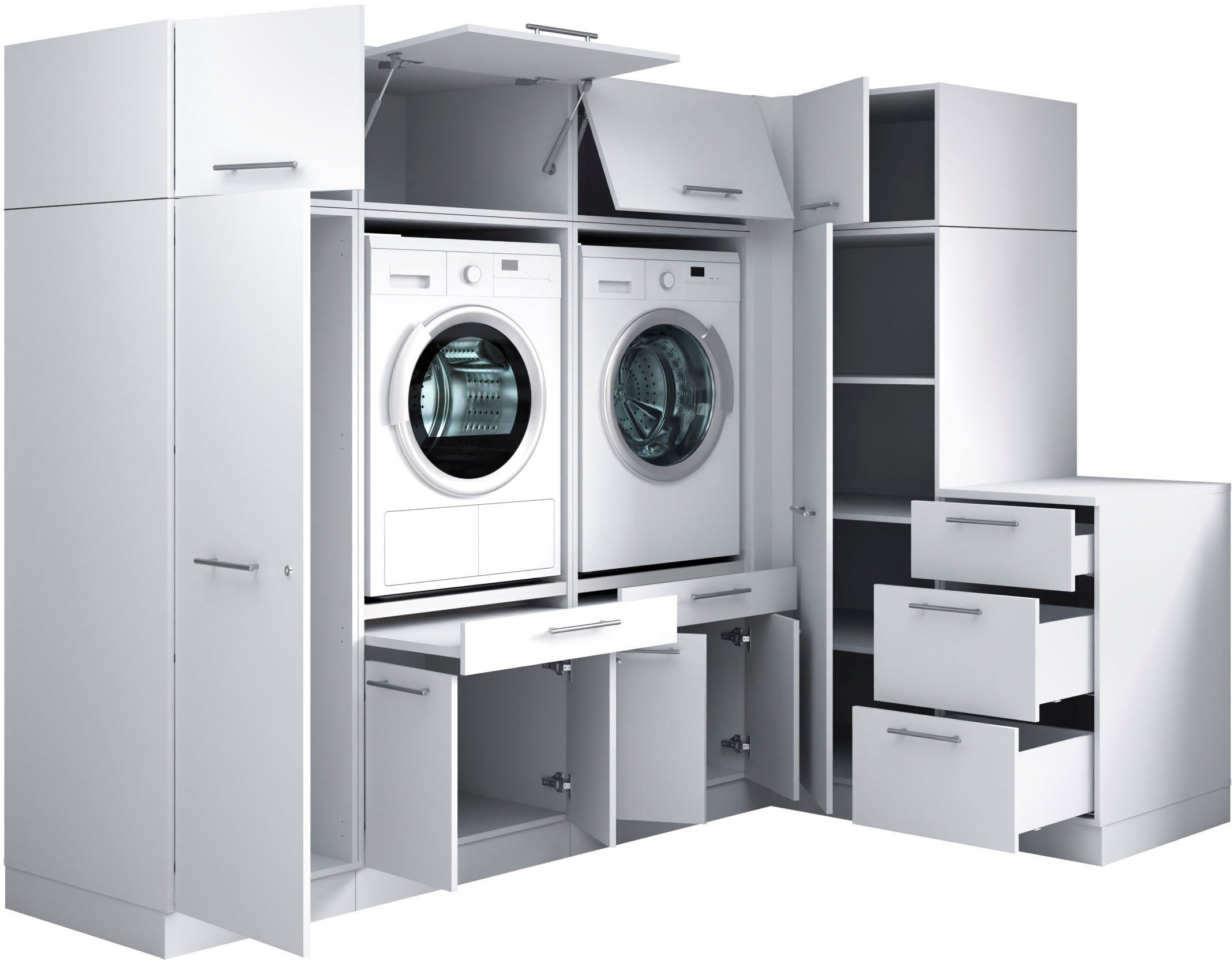 Laundreezy Mehrzweckschrank-Set Laundreezy, 9-tlg. Mehrzweckschrank-Set B/H/T 253/200/68 cm, (9-St), Breite 253 cm, Soft-Close-Funktion für Türen