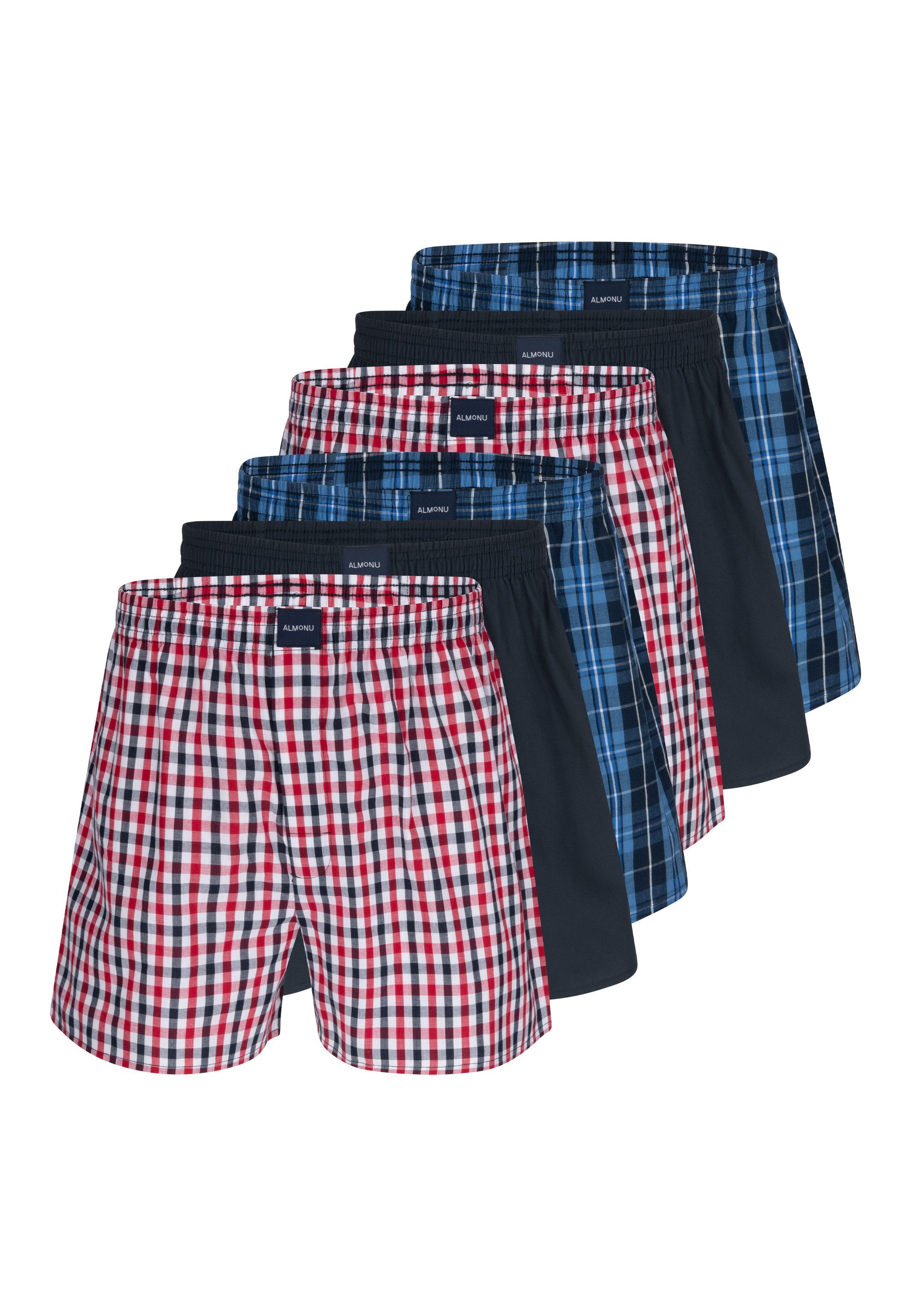 Almonu Boxershorts 6er Pack Web (Spar-Set, 6-St) Boxershorts - Baumwolle - Mit Eingriff - Atmungsaktiv