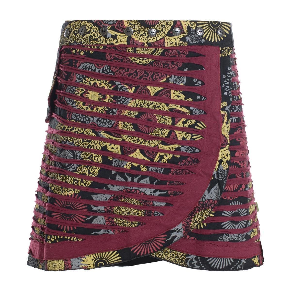 Vishes Wickelrock schwarz-dunkelrot Mini Hippie Ethno, A-Linie, Style Line Wickelrock Knöpfen Kurzrock A Skirt mit