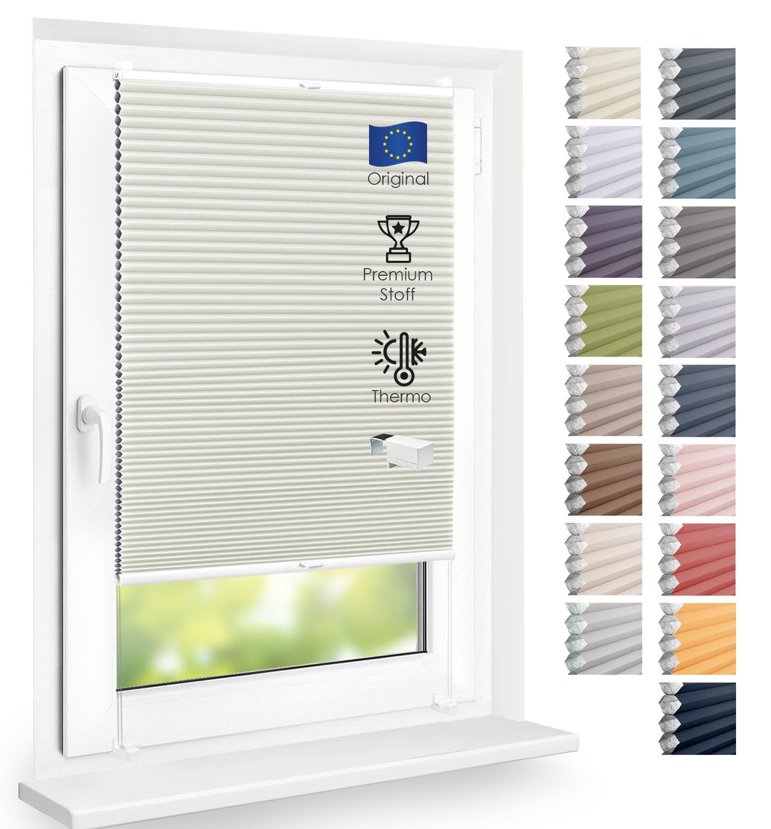 DomDeco Wabenplissee Thermo Plissee ohne Bohren - Hitzeschutz, Verdunkelung, verspannt, abdunkelnd, Klemmfix, stufenlos, kälteschutz, modernes Fensterplissee