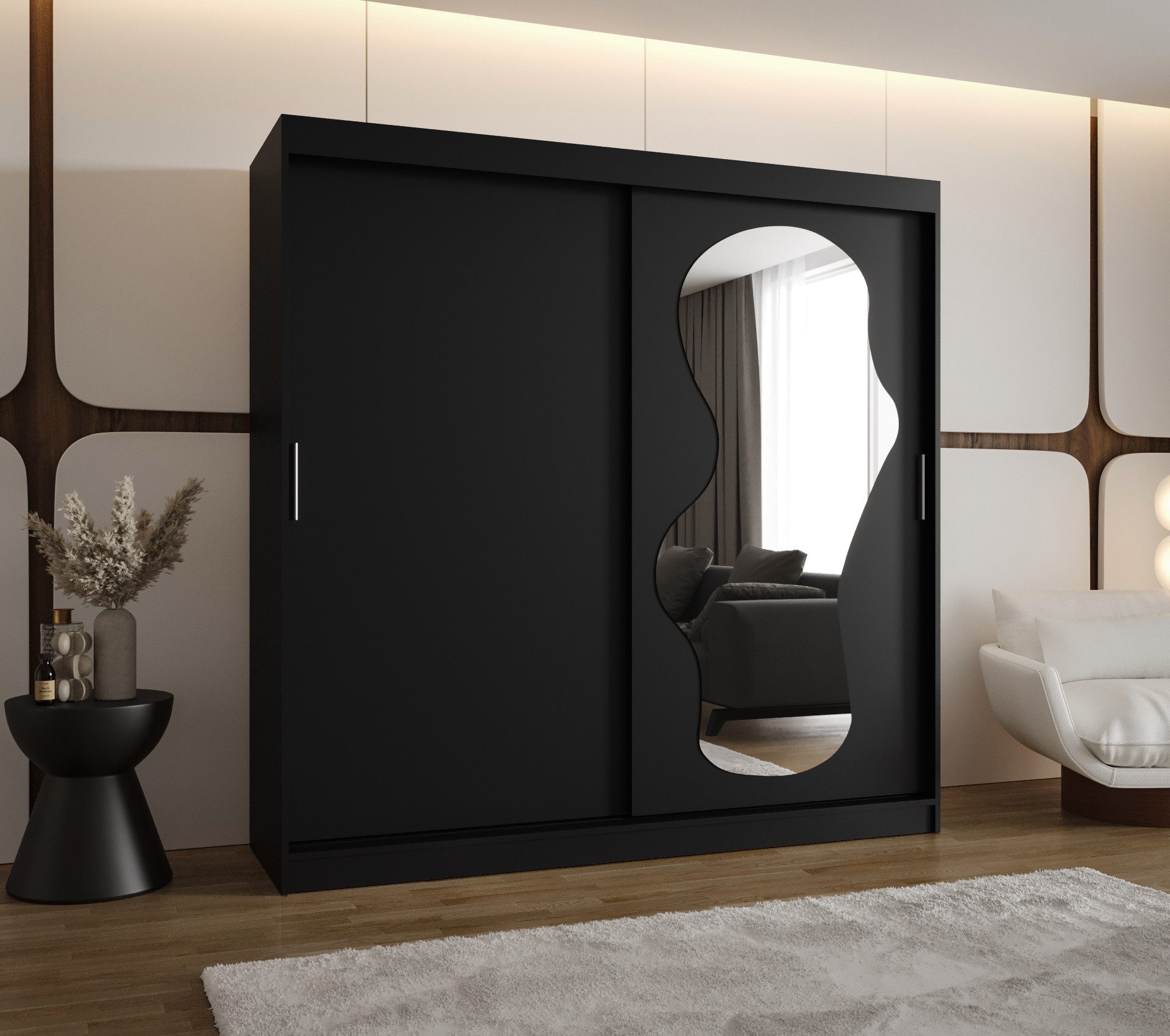 ABIKS MÖBEL Schwebetürenschrank ULTRA Schlafzimmerschrank, mit Spiegel, Kleiderstange und Regalen