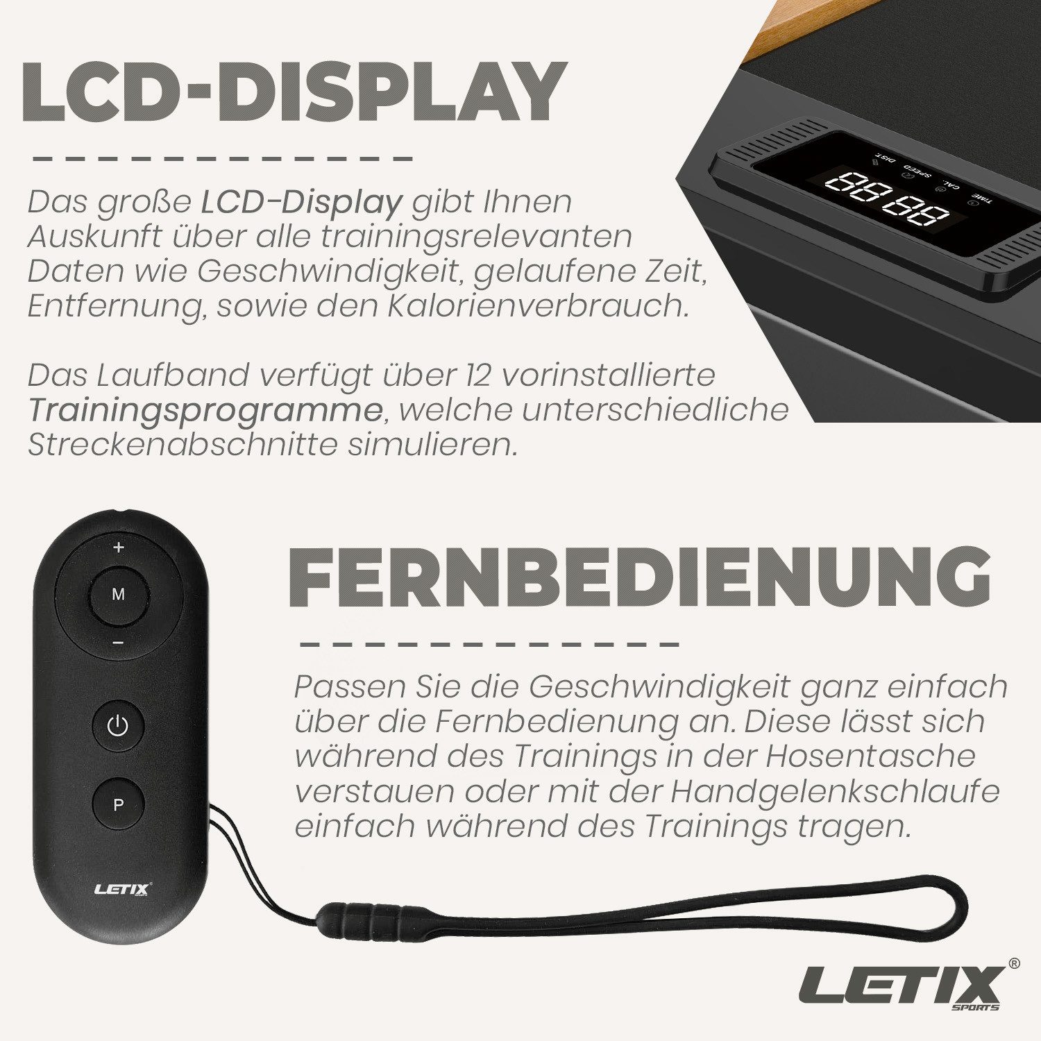 Letix Sports Laufband DeskWalk Motorisiertes Fitnessgerät (mit LCD-Display, Schreibtisch Heimtrainer Elektrisch für zu Hause und Büro)
