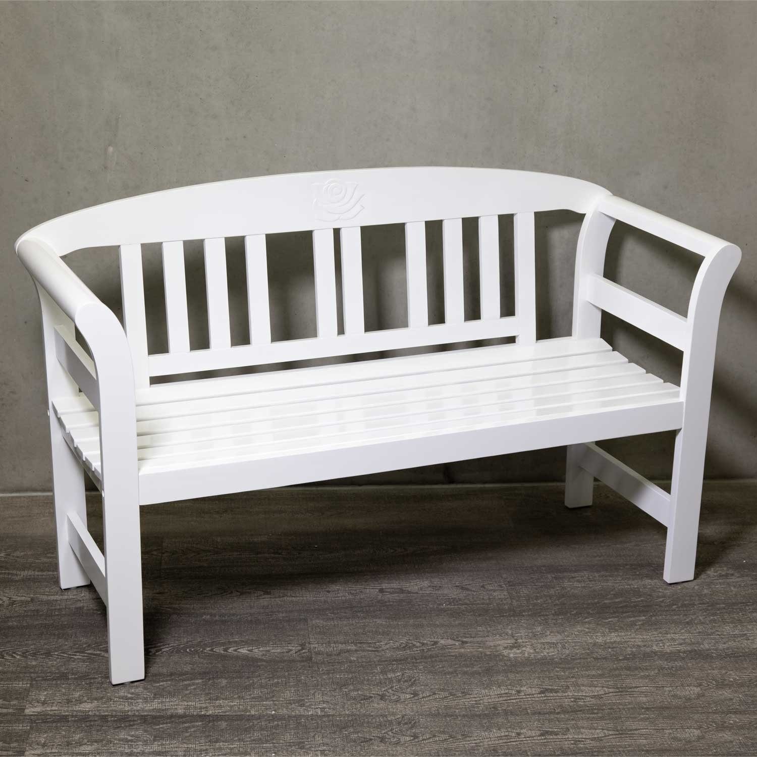 metradirekt Gartenbank in weiß, Holzbank, 2Sitzer, ergonomische