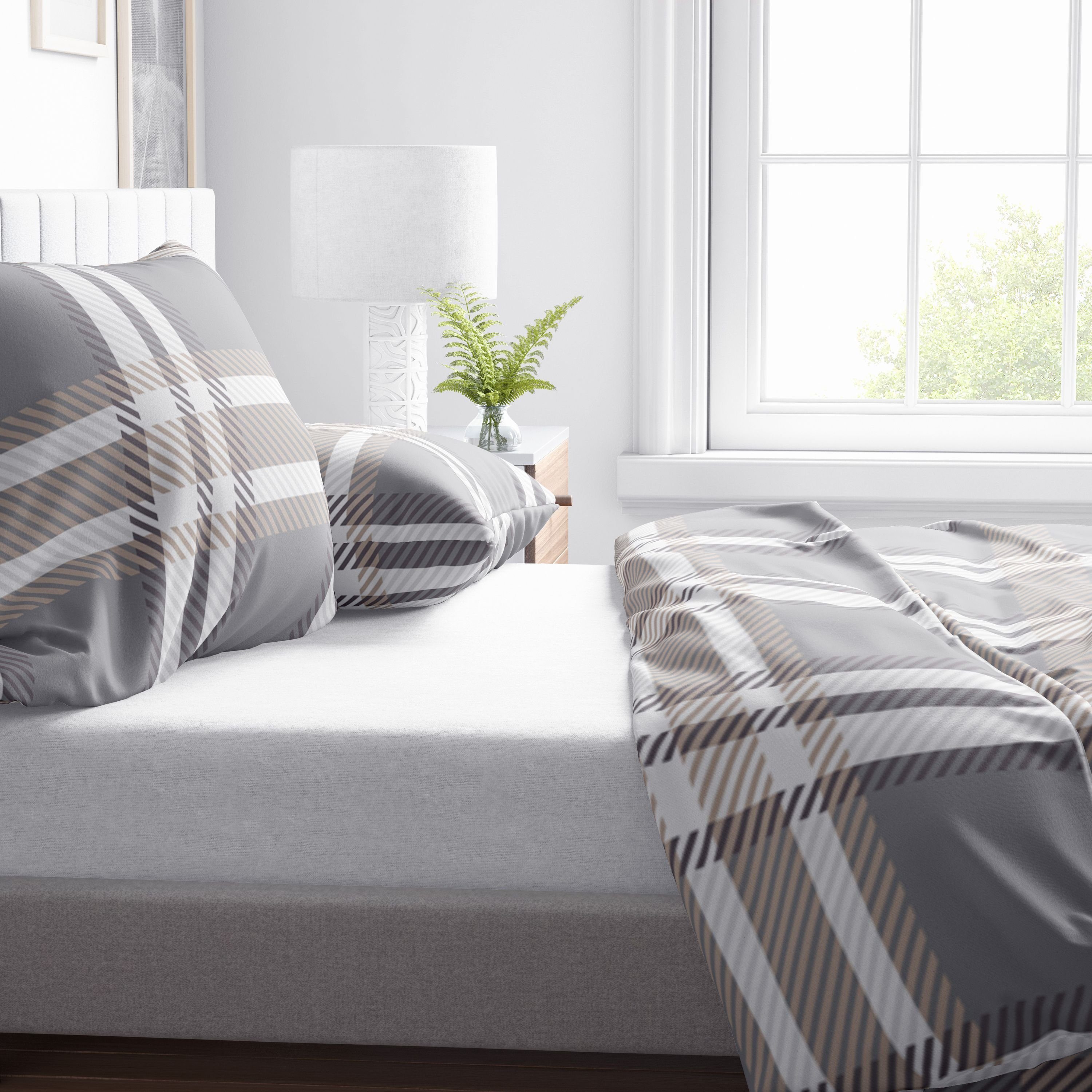 Leonado Vicenti Bettwäsche Winter flauschig warm, Fleece, 2 teilig, Thermofleece kuschelig weich, Kariert