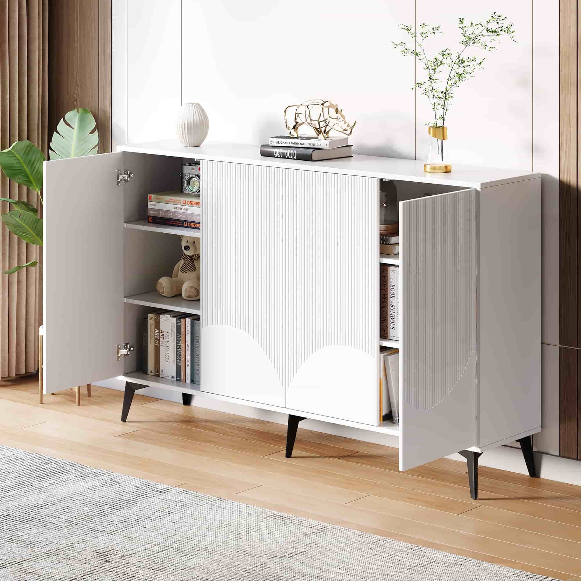 ANYSUN Sideboard Weiß 160 cm Schrank Kommode 4 Türen verstellbare Böden (Vollständiges Möbel-Set, verstellbaren Einlegeböden und stabilen Metallbeinen), Moderne – Bild 3 von 5
