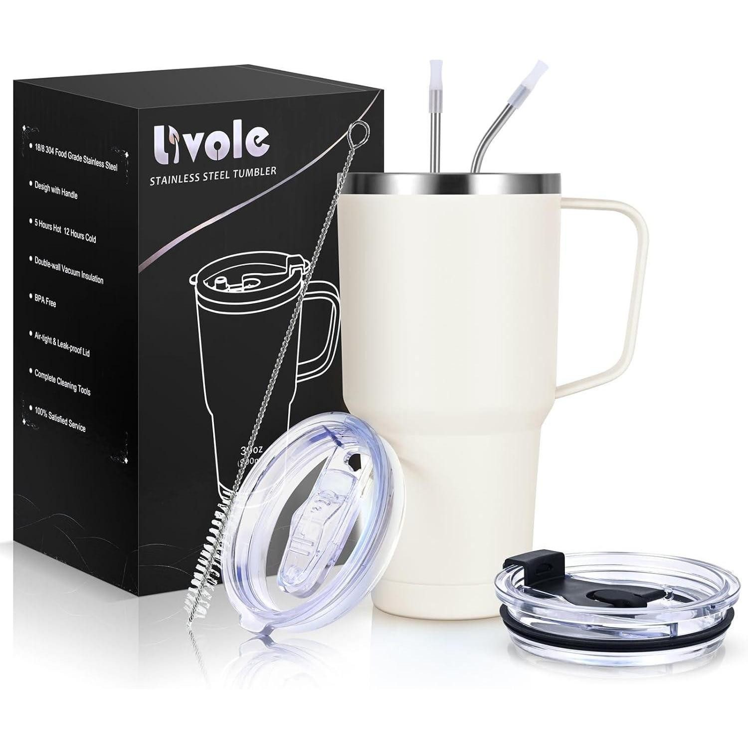 LuxusKollektion Thermobecher Doppelwandiger Thermobecher 900ml mit Strohhalm und Henkel, Edelstahl