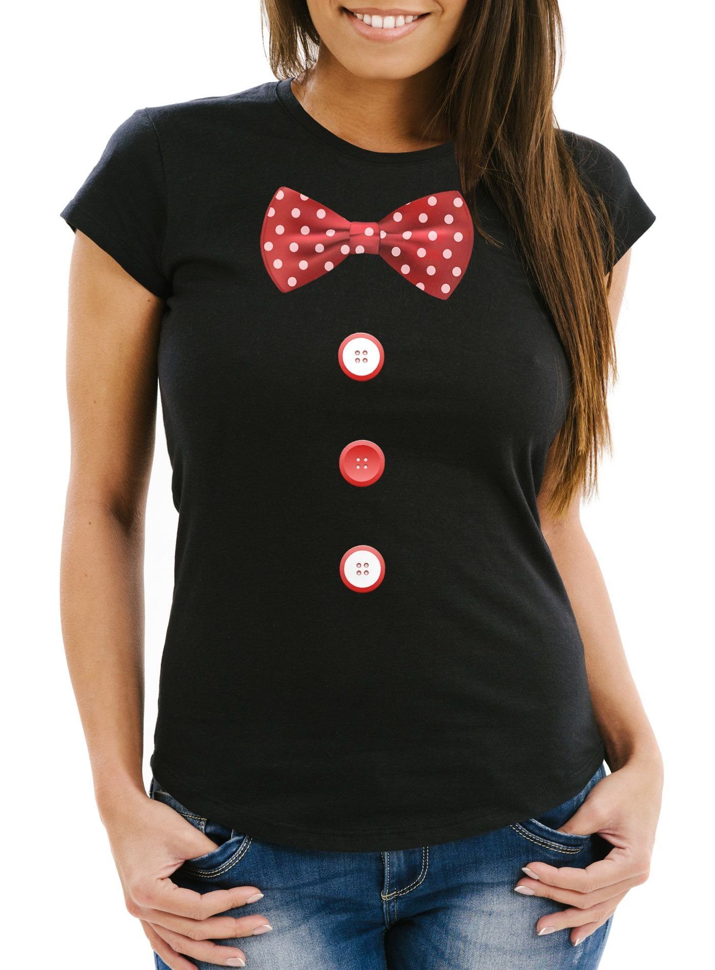 MoonWorks Print-Shirt Damen T-Shirt Fliege Knöpfe günstig online kaufen