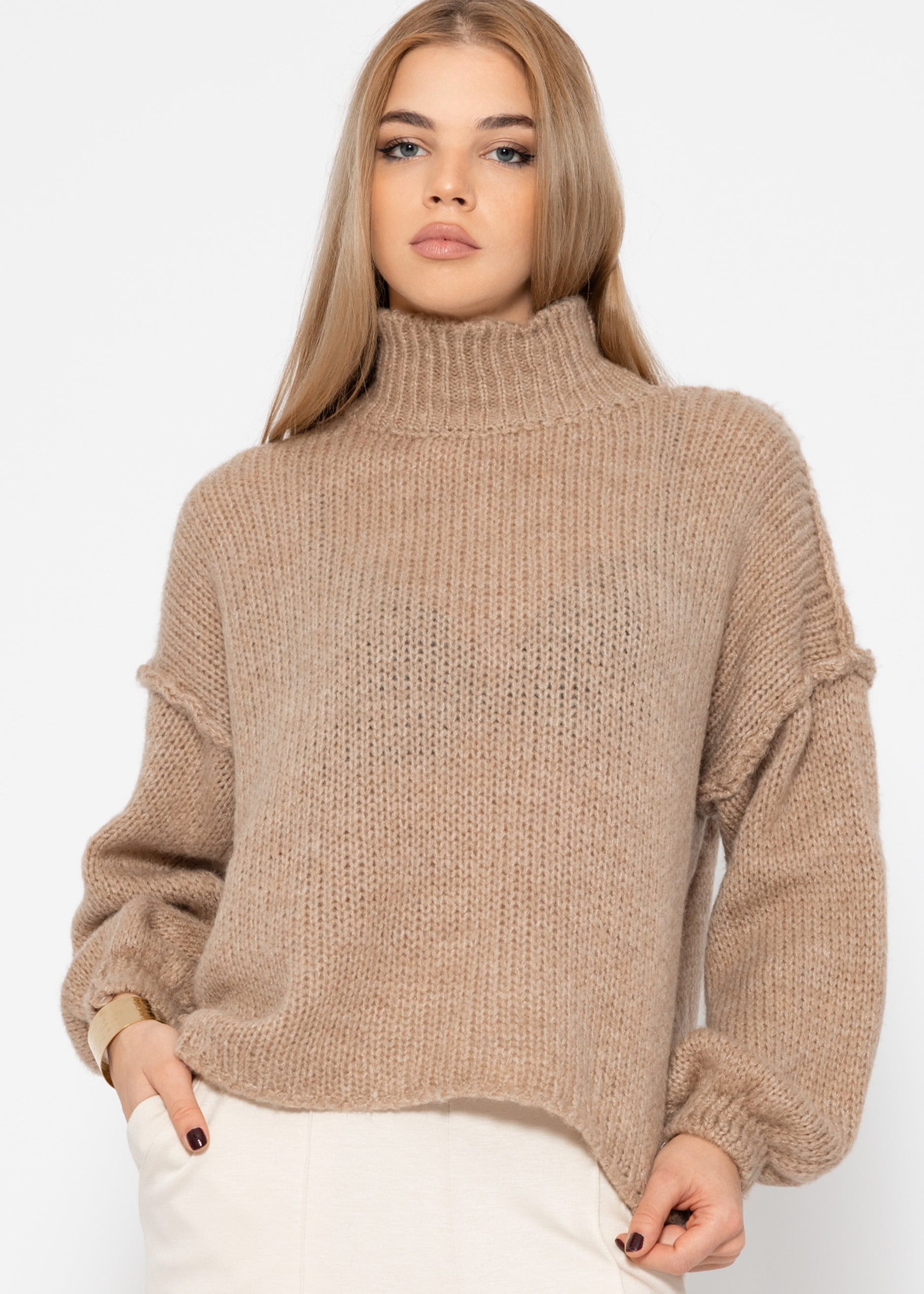 SASSYCLASSY Strickpullover Rollkragenpullover Damen mit Ziernähten günstig online kaufen