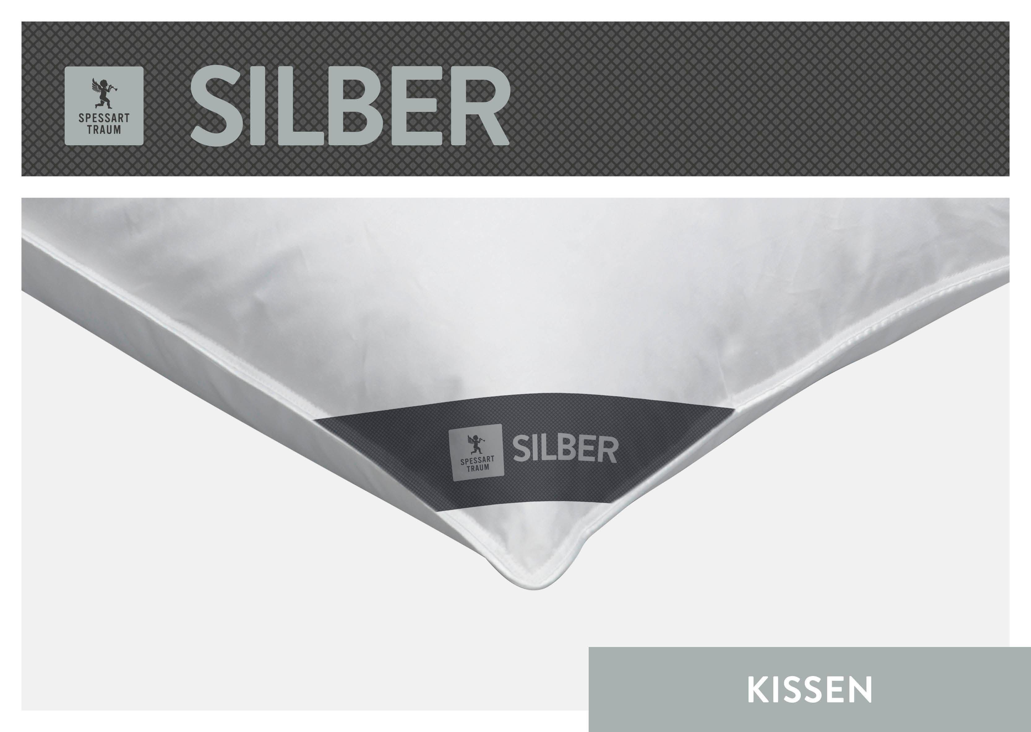 SPESSARTTRAUM 3-Kammer-Kopfkissen Silber, Füllung: Außen: 100% Daunen; Innen: 100% Federn, Bezug: 100% Baumwolle, hergestellt in Deutschland, allergikerfreundlich