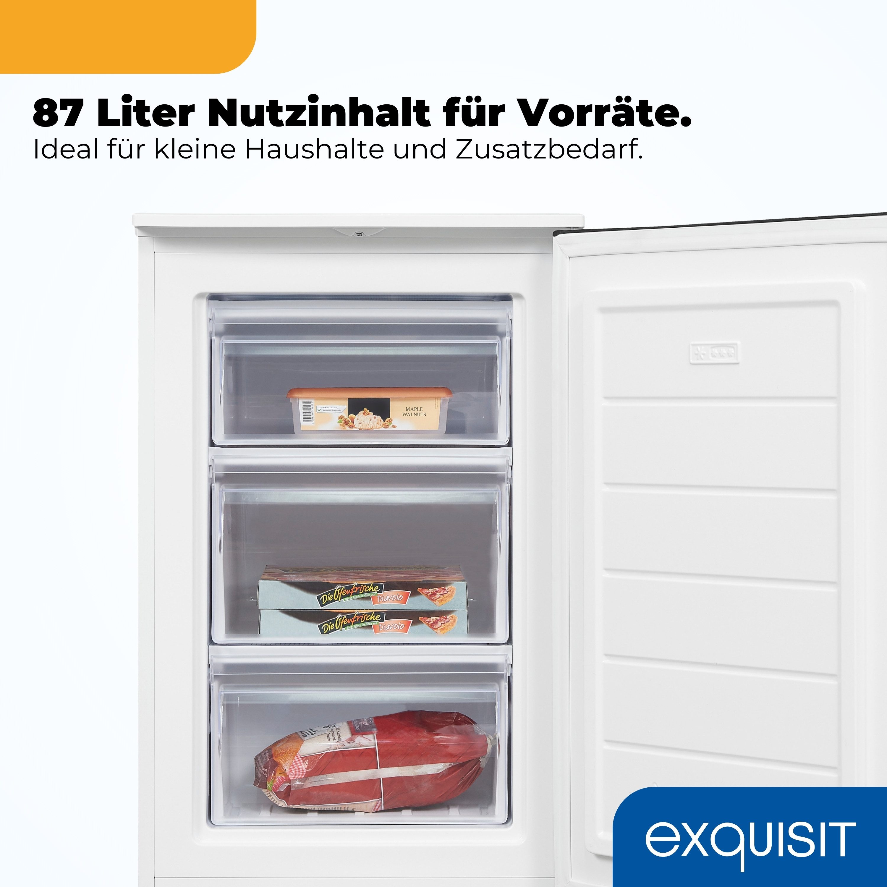 exquisit Gefrierschrank GS581-040C weiss, 85.5 cm hoch, 54.5 cm breit, 87 Liter, 3 Gefrierschubladen, 40 db, EEK: C, 4-Sterne-Gefrieren – Bild 5 von 5