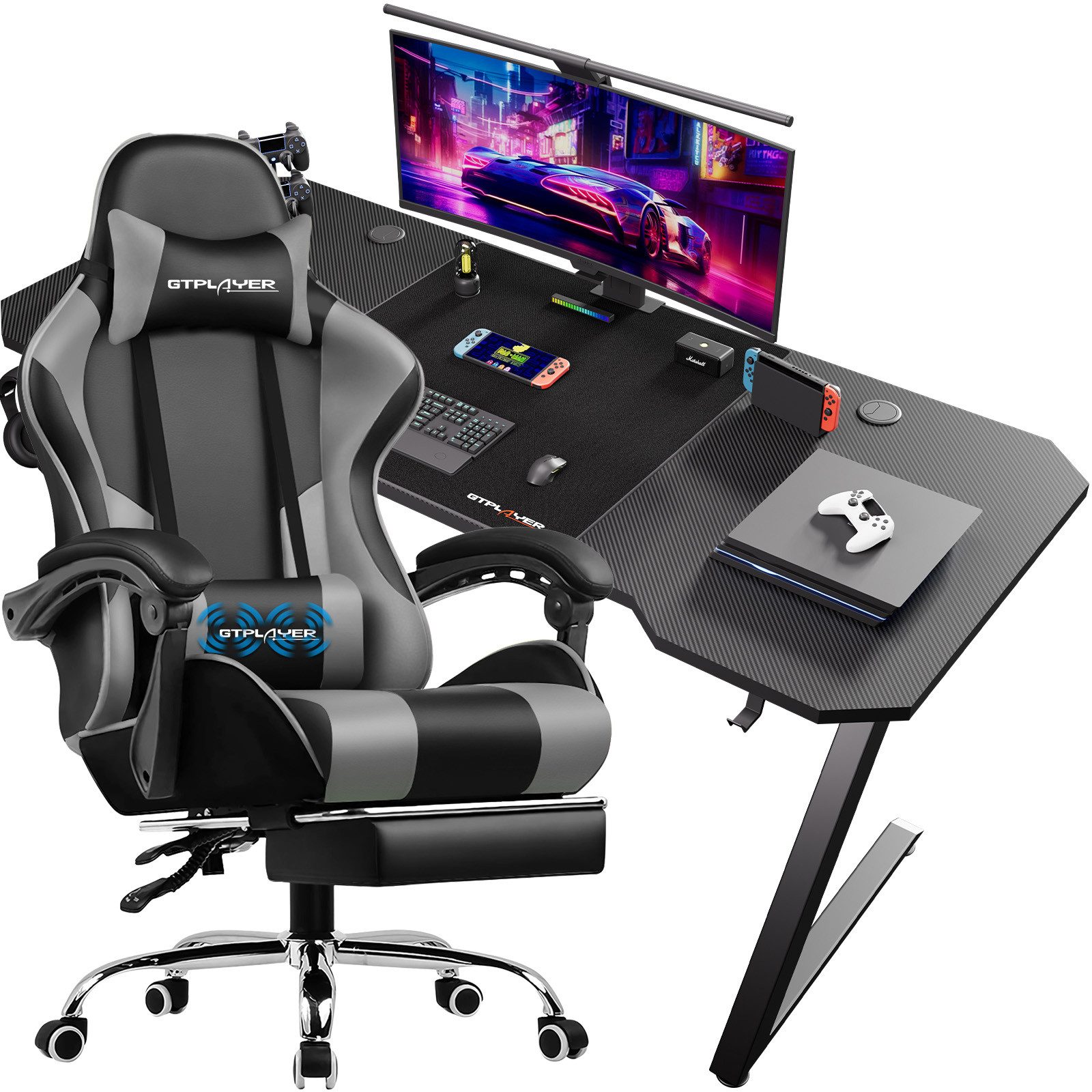 GTPLAYER Gaming-Stuhl Bürostuhl mit Massagefunktion, Fußstütze, günstig online kaufen
