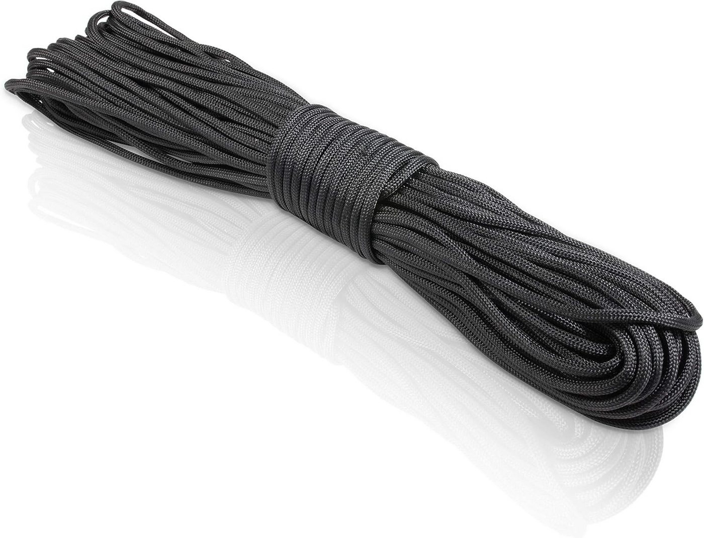 Kletterseil Paracord 550 schwarz – 550 Paracord aus 7 Strängen, 31 Meter Parachute Cord mit extrem robustem Seilmantel