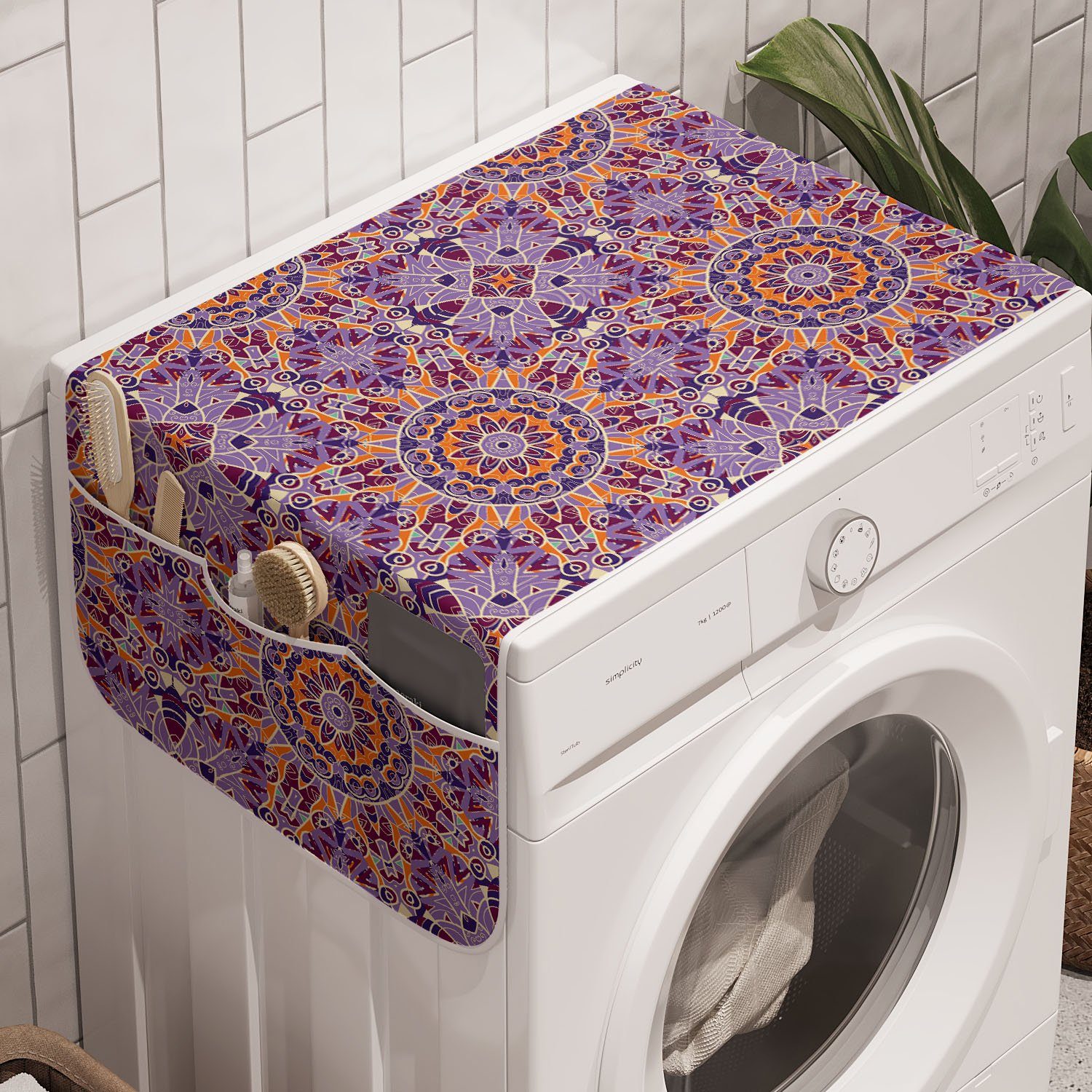 Waschmaschine für Orange Mandala Kunstwerk Trockner, Abakuhaus Anti-Rutsch-Stoffabdeckung Badorganizer und Meditation