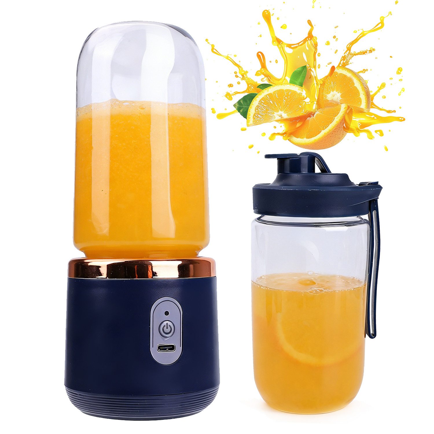 AKKEE Entsafter Tragbarer Entsafter, 2-in-1 kleiner Saftbecher, wiederaufladbar