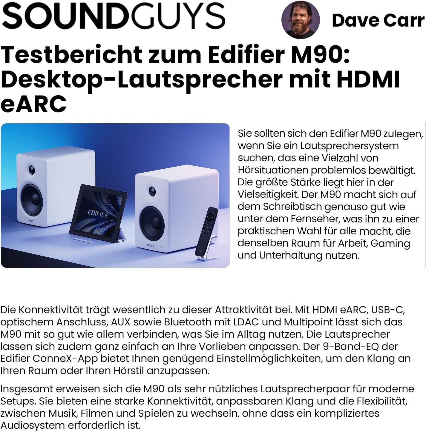 Edifier® M90 PC-Lautsprecher 2.0 (LDAC, Bluetooth 6.0, 100 W, Bluetooth, Hi-Res Audio, LDAC, HDMI eARC, USB-C, AUX-IN)