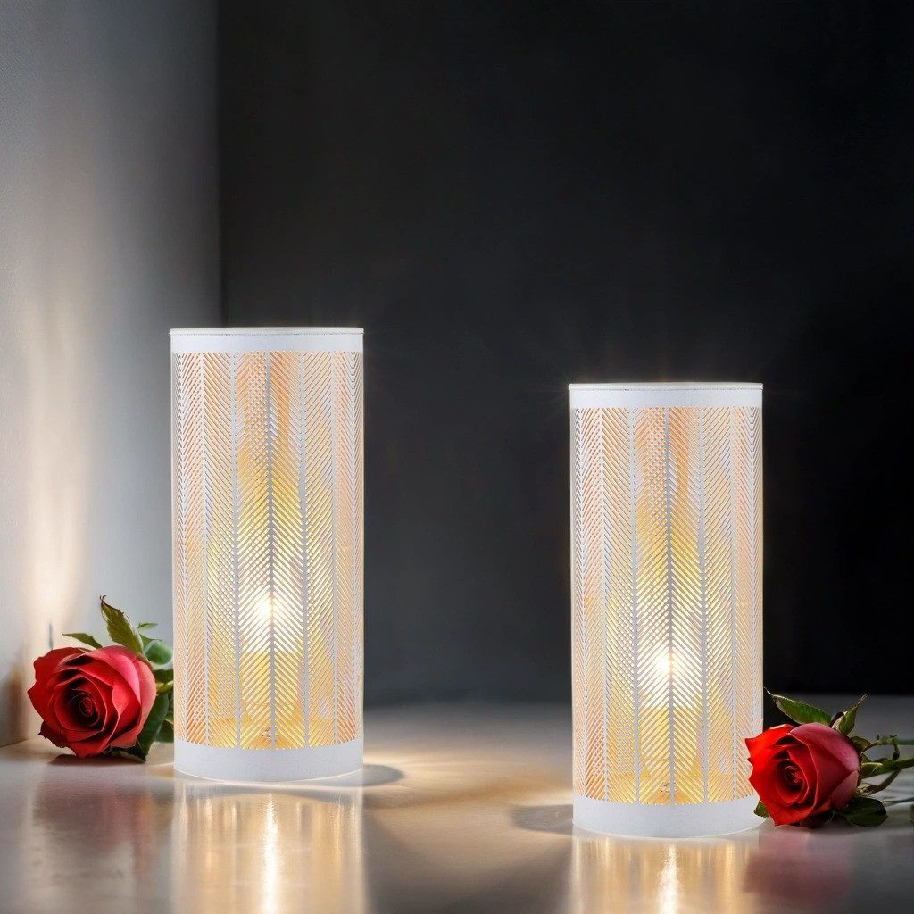 Marrakesch Orient & Mediterran Interior Nachttischlampe 2er Set Boho Nachttischlampe Aigna modern aus Metall in Weiß 30 cm, Handarbeit