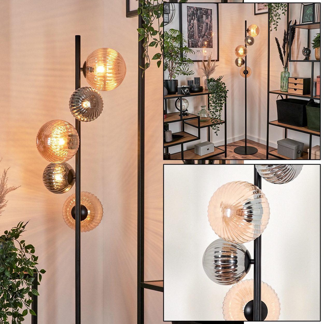 hofstein Stehlampe Stehlampe aus Metall/Riffelglas in günstig online kaufen