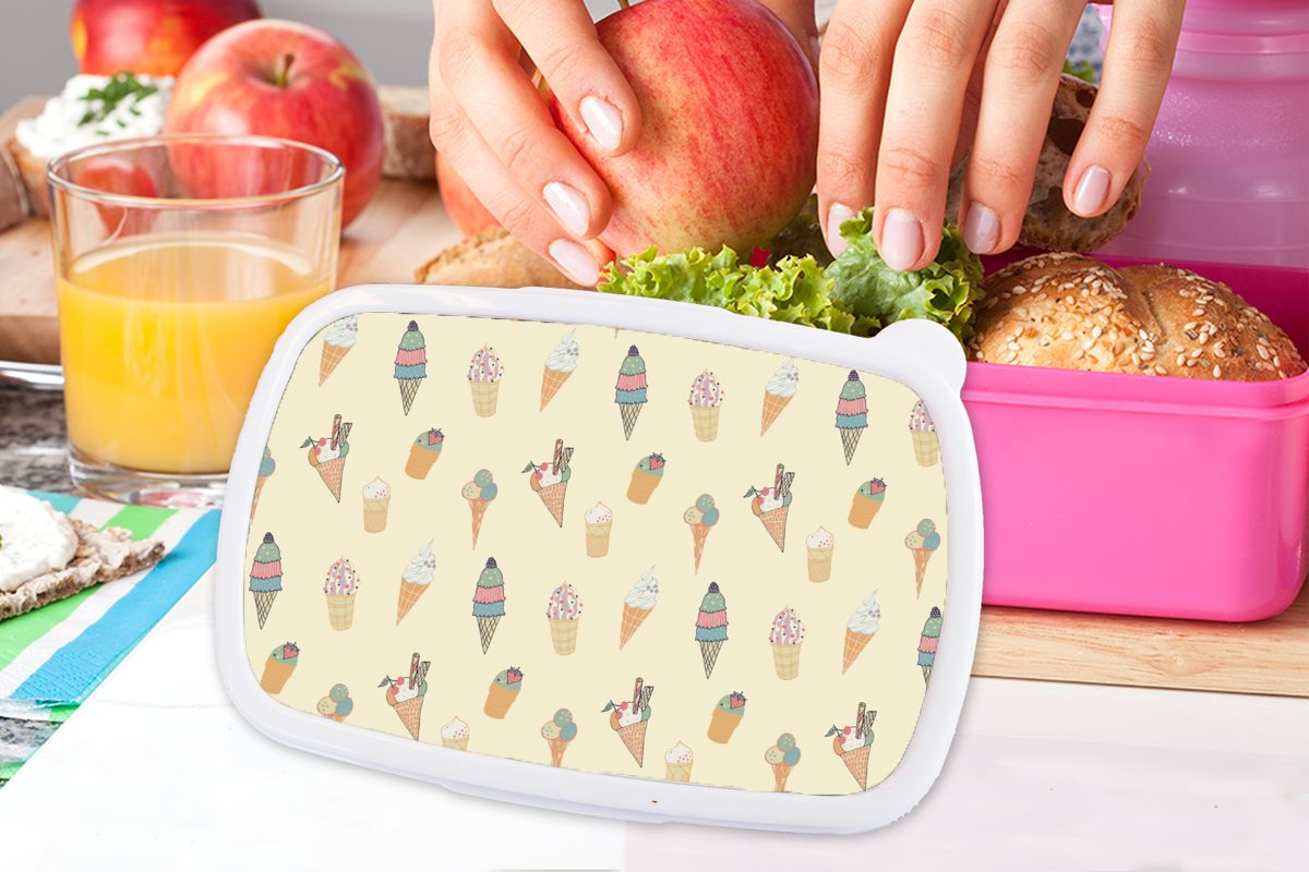 - rosa Kunststoff Sommer, Lunchbox - Kunststoff, für Eiscreme Brotbox Brotdose Erwachsene, MuchoWow Snackbox, Mädchen, Kinder, (2-tlg), Muster