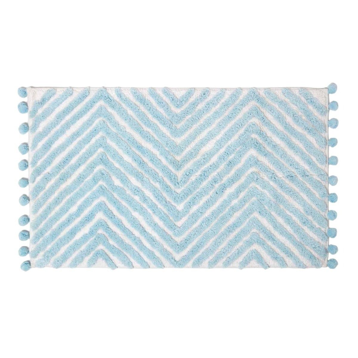 Homescapes Badematte Badteppich hellblau mit Zickzack-Muster – Badematte 50 x 80 cm, Höhe 20 mm, 50 x 80 cm