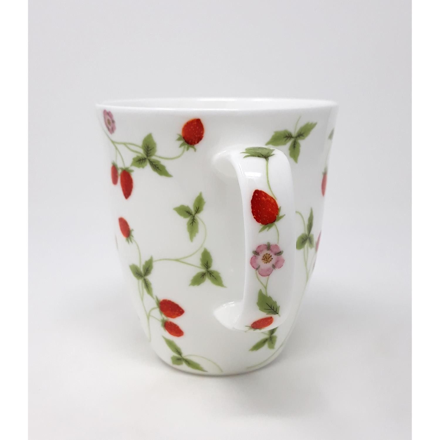 TeaLogic Tasse Erdbeeren, Porzellan, Spülmaschinengeeignet, Weiß, Erdbeeren, H: 11cm