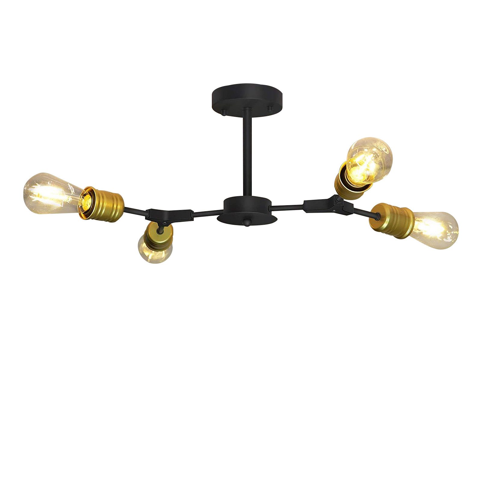 ZMH Deckenleuchte Vintage Deckenlampe Wohnzimmer 4/6/9 mit E27 Golde Fassung, ohne Leuchtmittel, Schwarz