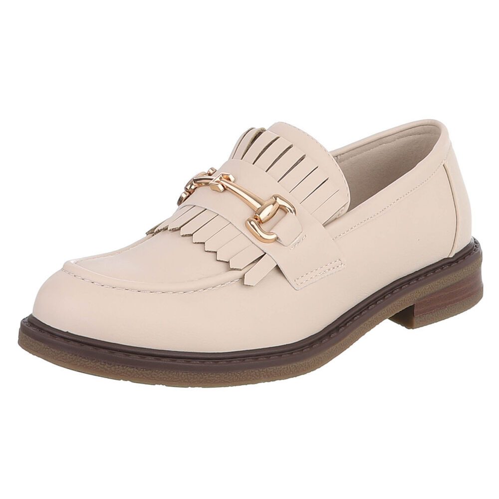 Ital-Design Damen Loafer mit Fransen und Schnalle Slipper (91742739) Blockabsatz Mokassins in Beige