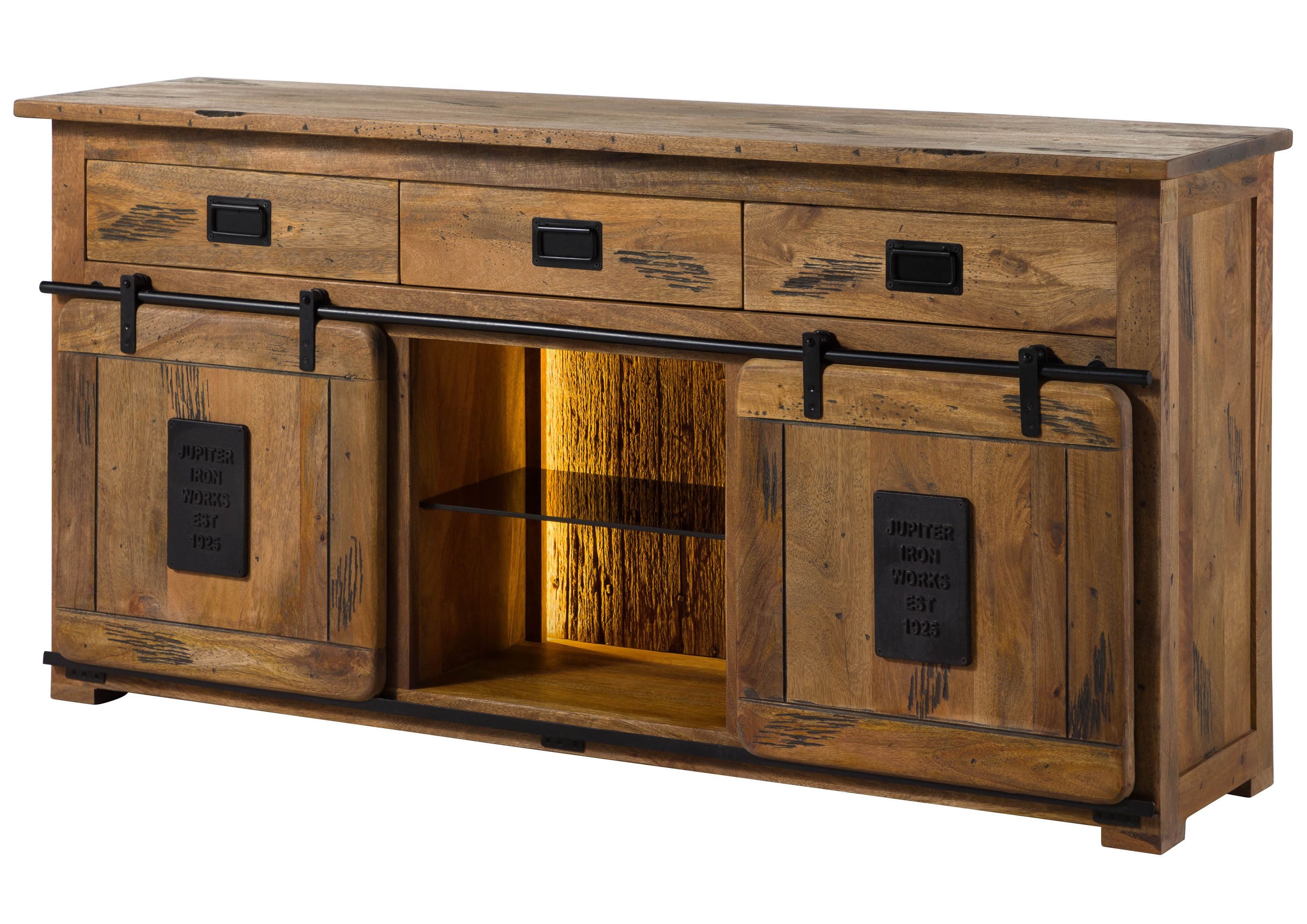 Massivmoebel24 Sideboard RAILWAY LUX (Massivholz), Mango / Altholz 180x45x90 natur lackiert RAILWAY LUX #102