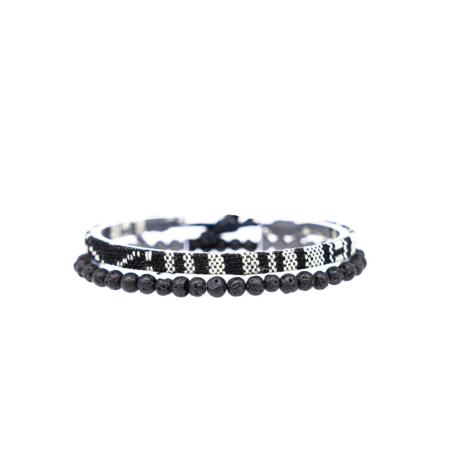Made Armband Freundschaftsarmbänder Set Schwarz Handgemacht Damen Lavastein by (Set, Nami Style Boho & & Surfer Armband Herren Perlenarmband Armband Boho 2x 2),