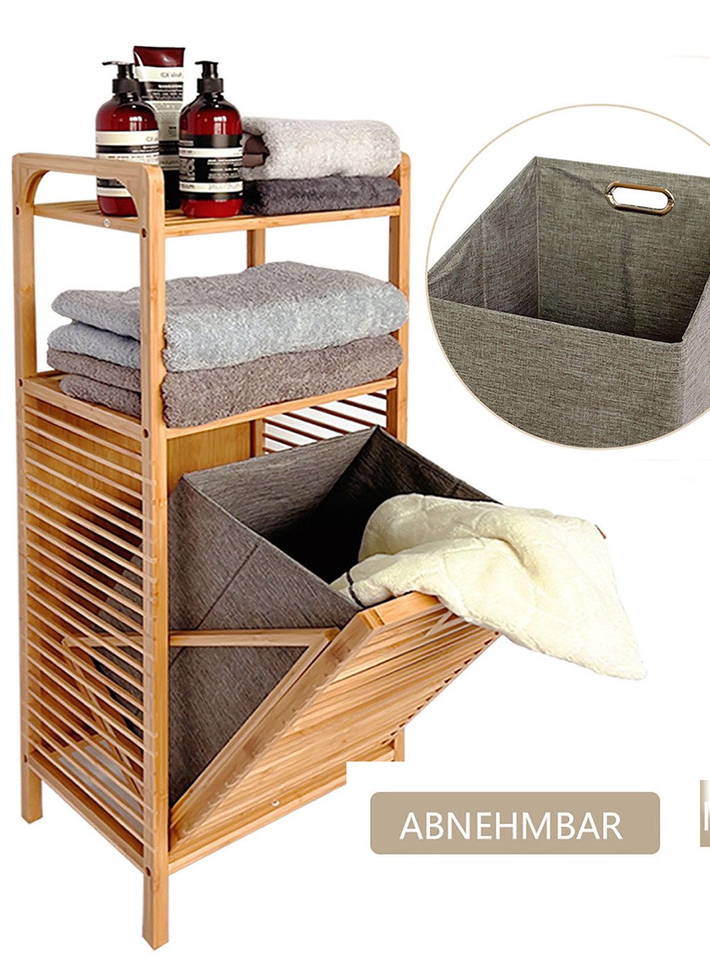 WAOHO Wäschekorb Badezimmerregal aus bambus, Abnehmbarer, faltbarer Wäschek günstig online kaufen