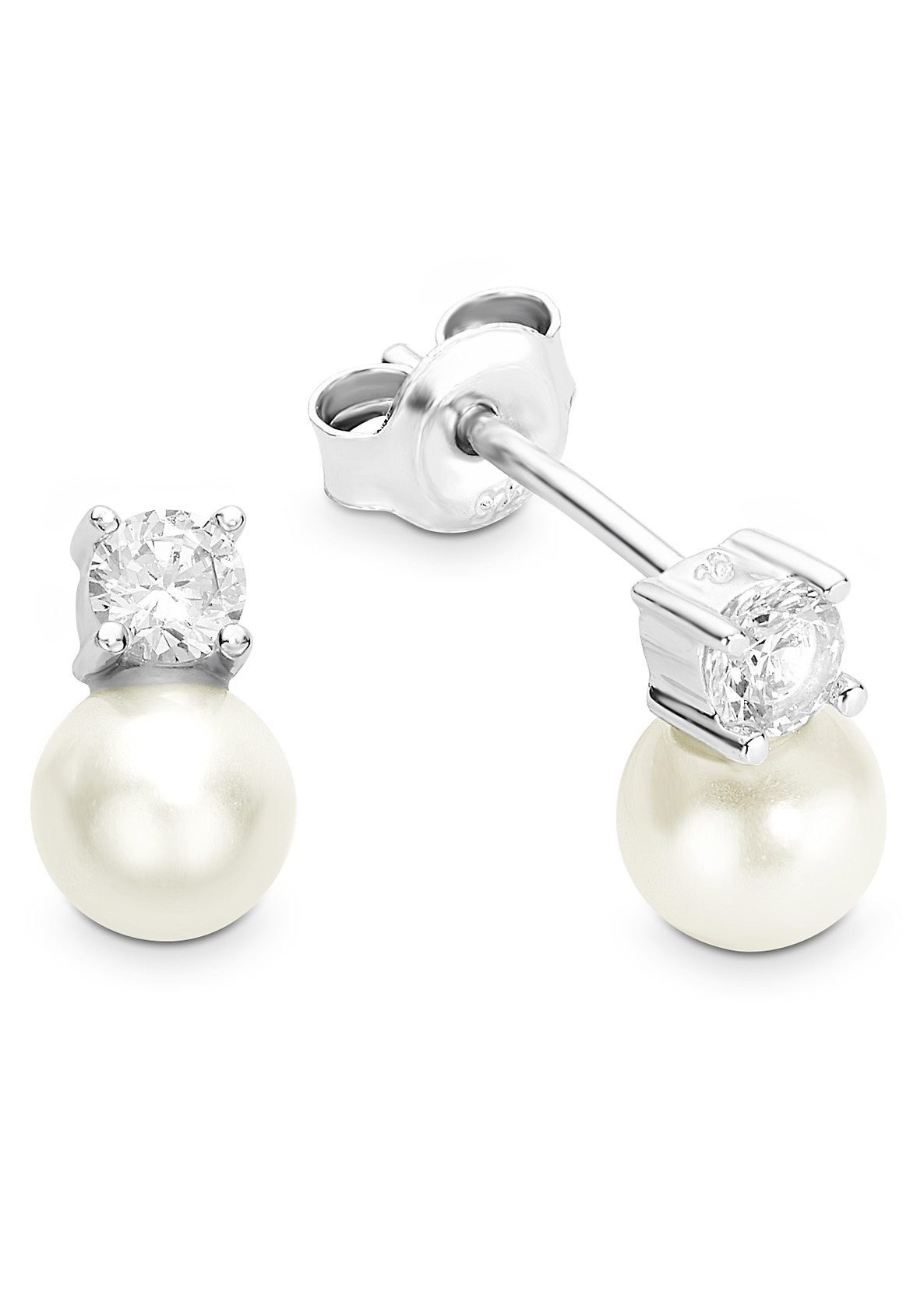 Amor Paar Ohrstecker, mit Zirkonia (synth) - mit Süßwasserzuchtperle