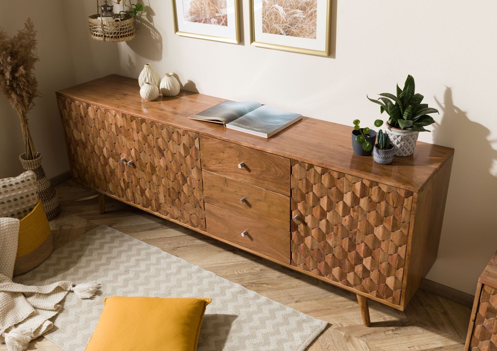 Massivmoebel24 Sideboard (Sideboard Akazie 210x42x75 Akazie günstig online kaufen