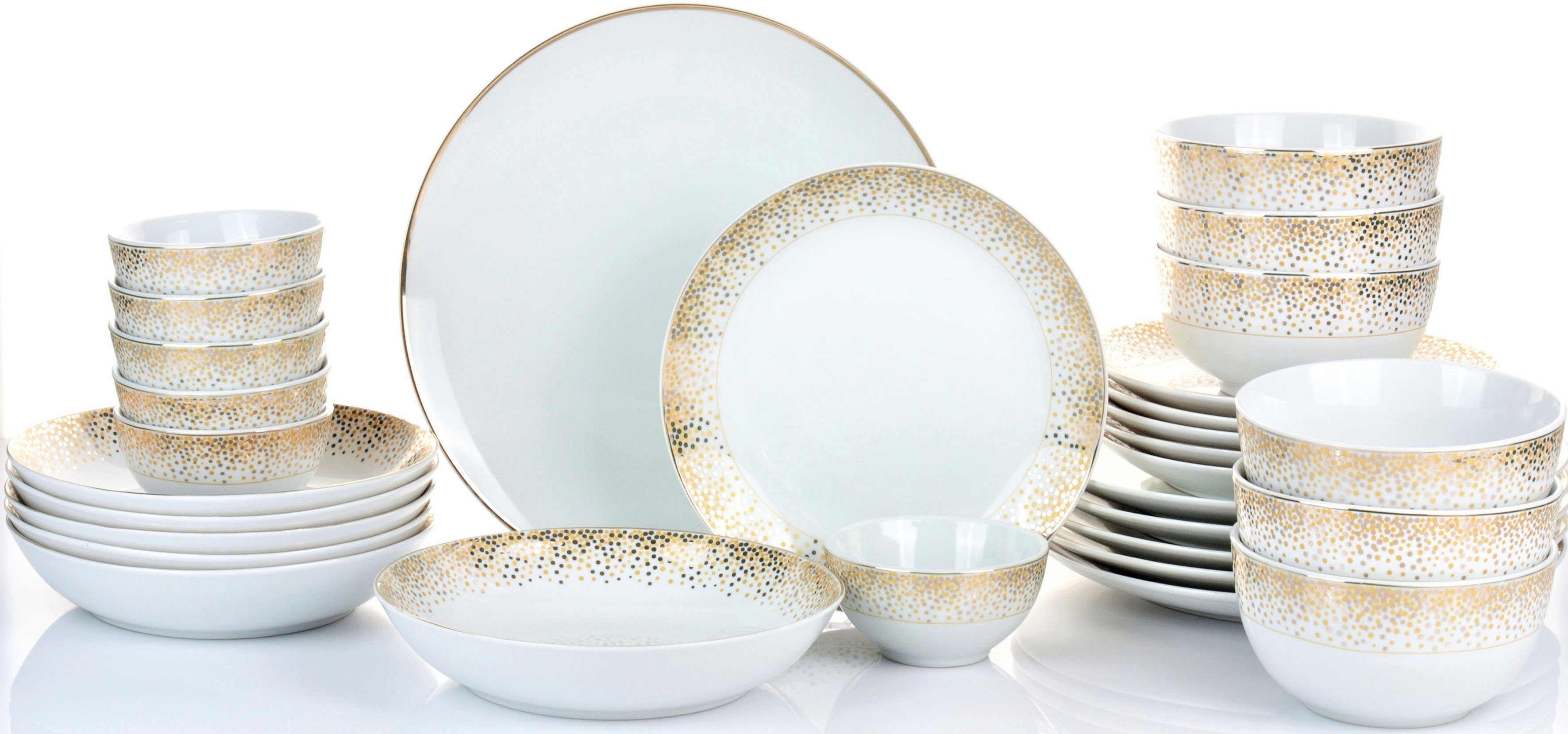 Retsch Arzberg Комбинированное обслуживание Dusty (30-tlg), 6 Personen, Porzellan, dezentes Dekor auf schlichtem Weiß
