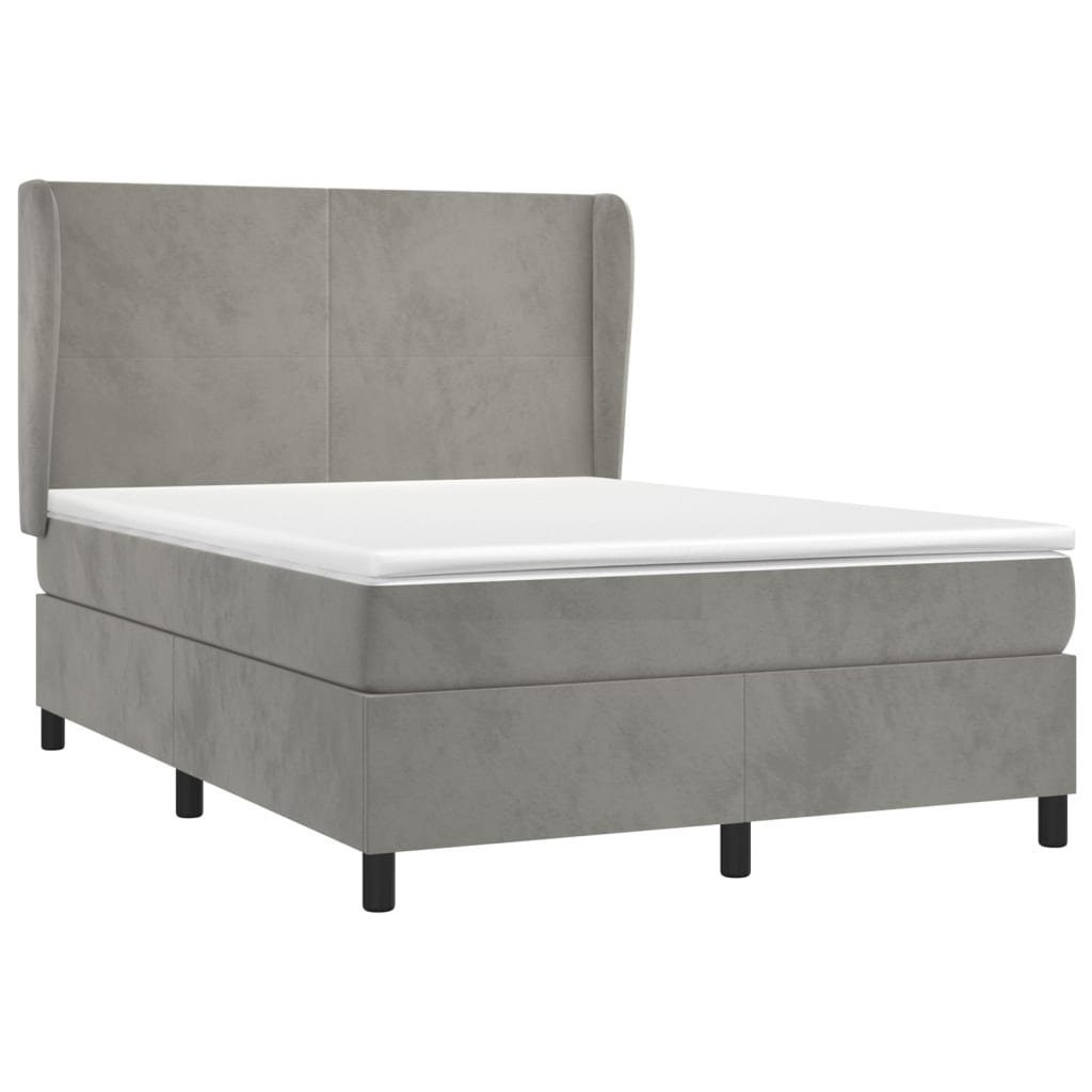 Bett Boxspringbett mit Matratze Hellgrau 140x200 cm Samt