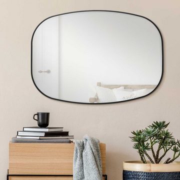 PHOTOLINI Spiegel mit schmalem Metallrahmen in Schwarz, ovaler Wandspiegel 50x70 cm