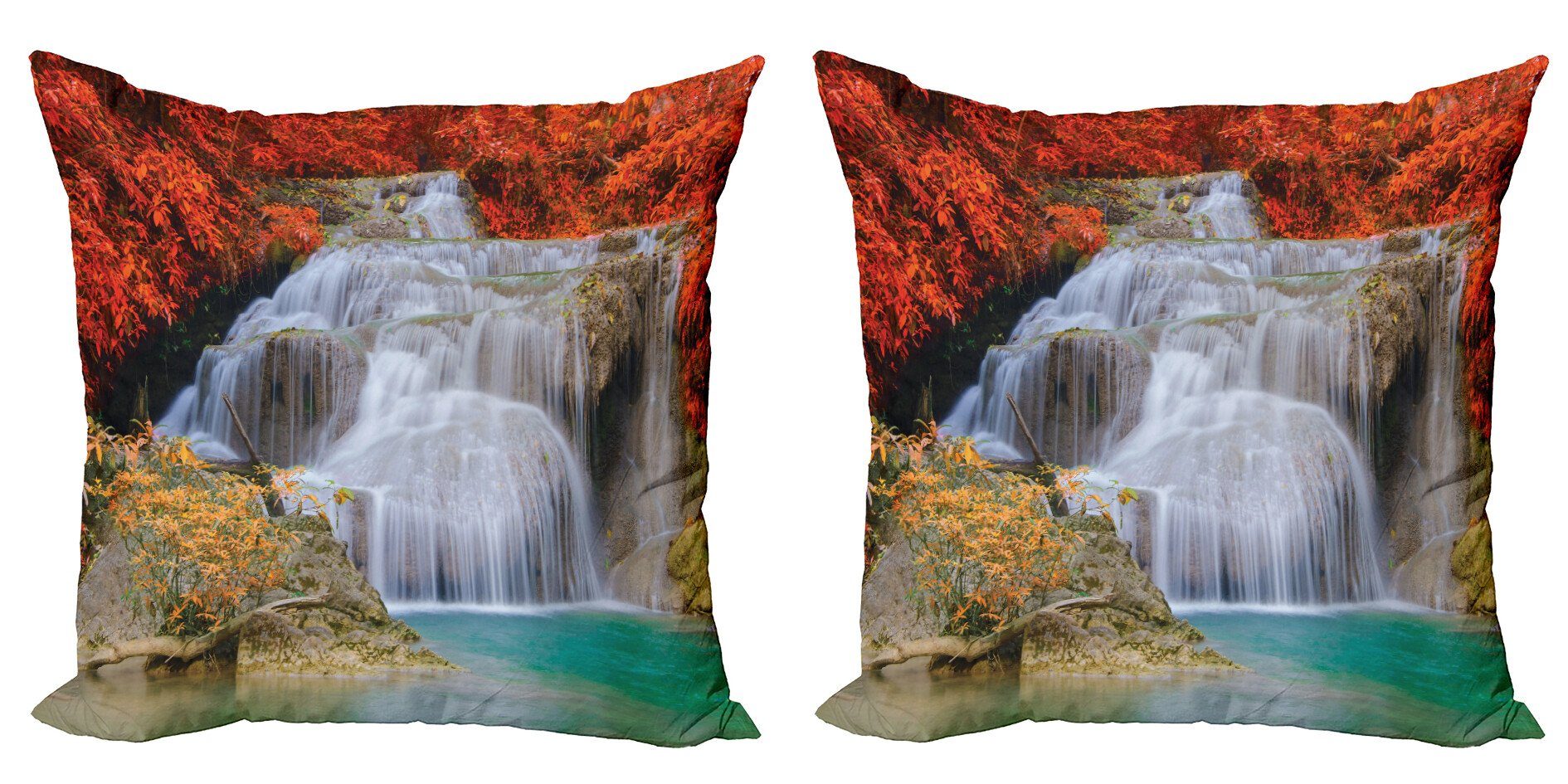 Kissenbezüge Modern Accent Doppelseitiger Digitaldruck, Abakuhaus (2 Stück), Landschaft Herbst-Blätter auf See